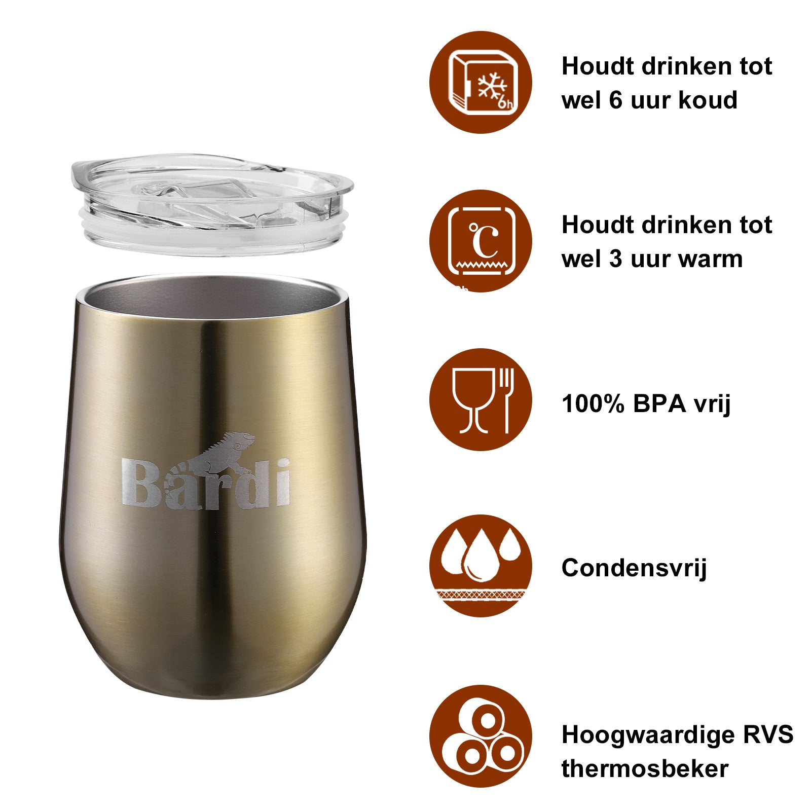 Bardi Thermosbekers 0,3L RVS goud set - incl. deksels - dubbelwandig