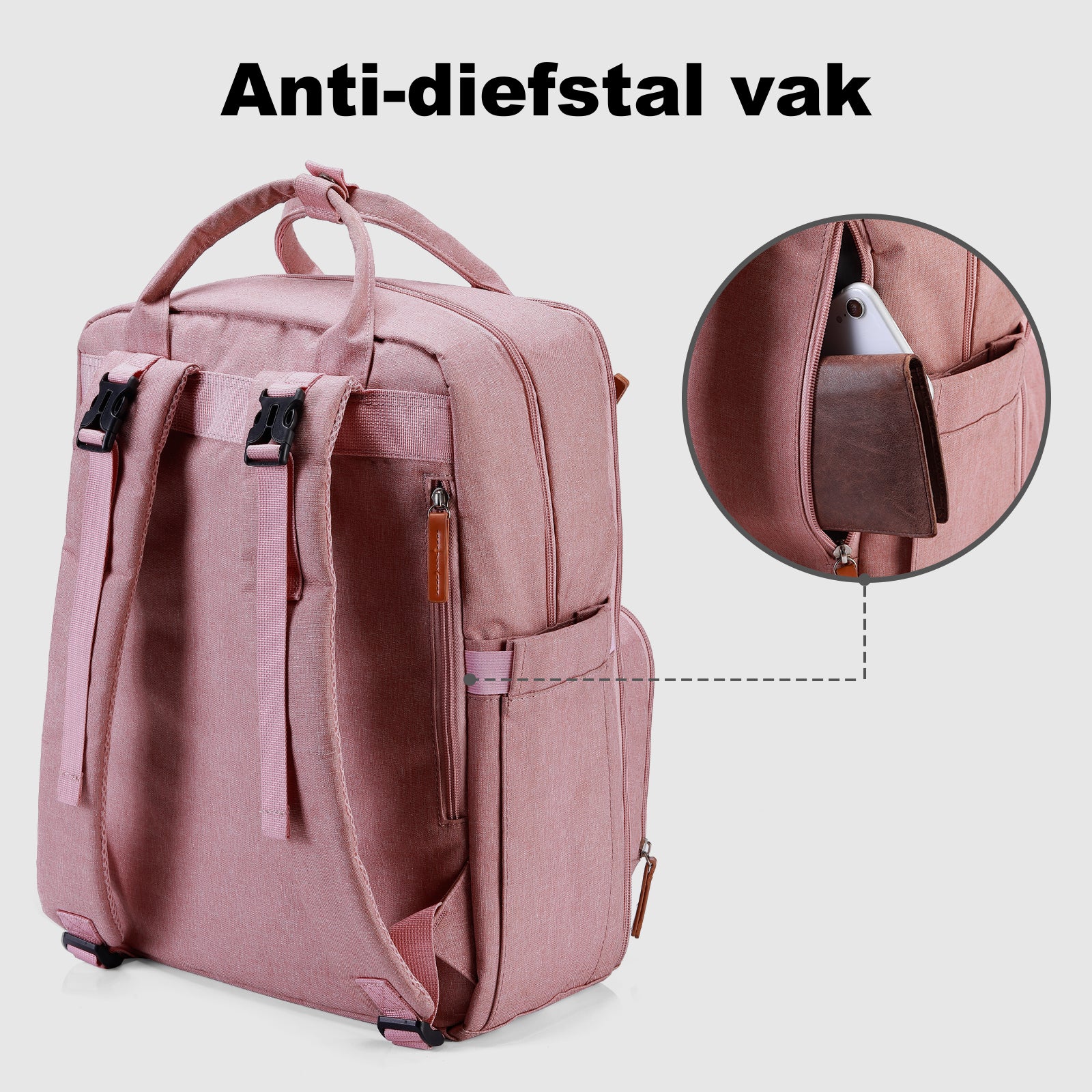 Brisby Rugzak voor Dames & Heren – Comfortabele, Waterafstotende Rugtas met Laptopvak, perfect als Schooltas, Werktas & voor op Reis. Geschikt als handbagage. Levenslange Garantie! - Roze