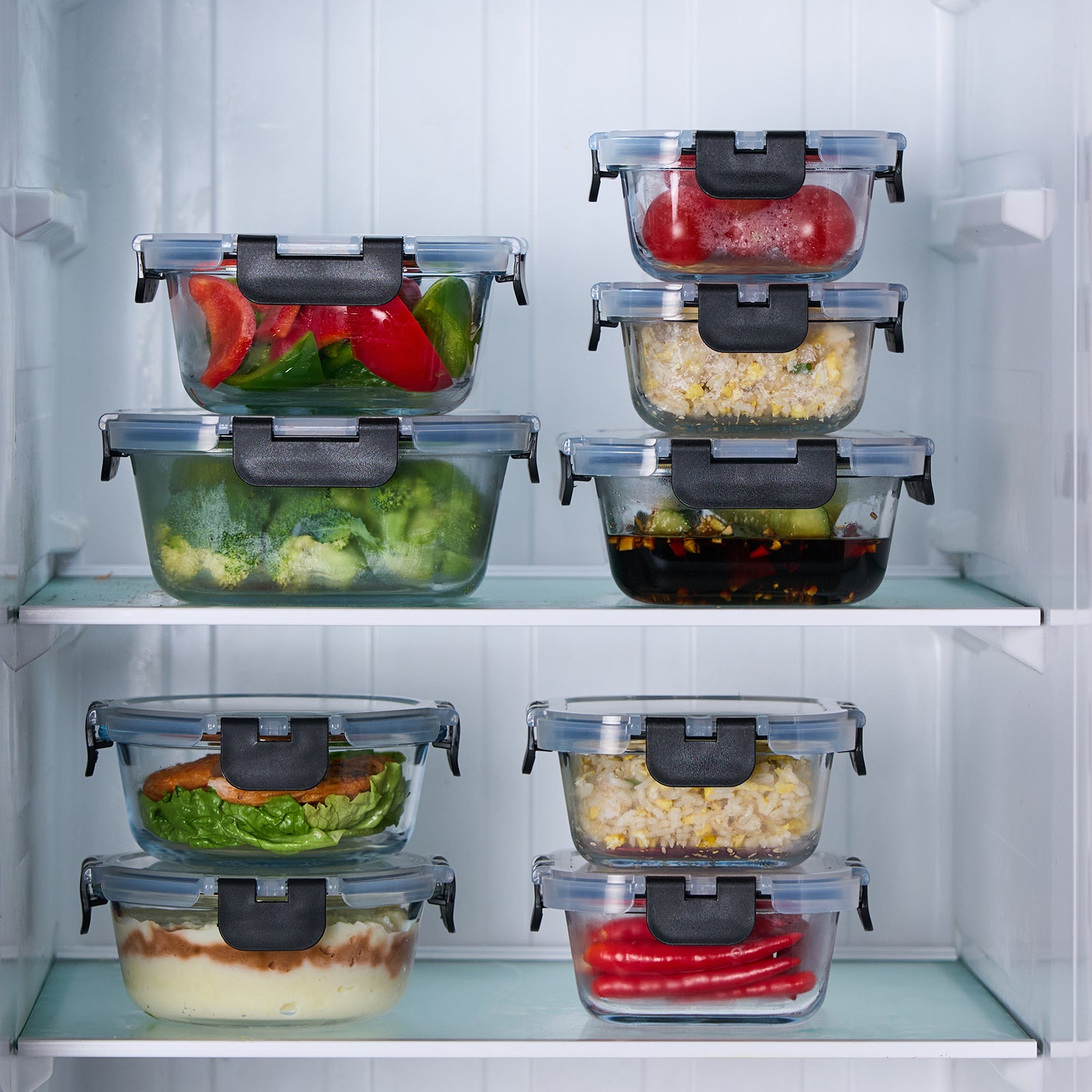 Bardi 12-Delige Glazen Vershoudbakjes – Meal Prep Bakjes Glas met Deksel – BPA & PFAS Vrij – Luchtdicht – Incl. 40 Bardi Prep & Store Labels + 10 Wondersponzen – 6,79L
