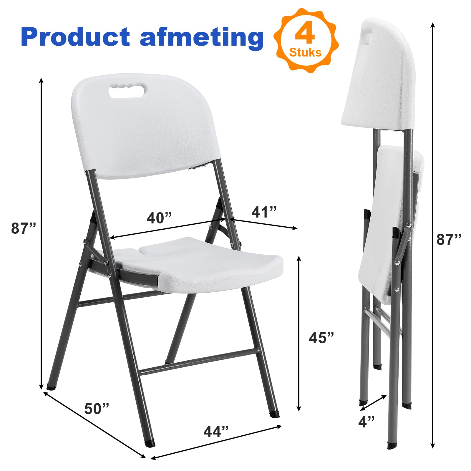 Bardi 4 Delige Klapstoelenset – Vouwstoelenset Zware Kwaliteit, Weersbestending 47 x 54 x 87 cm. – Wit