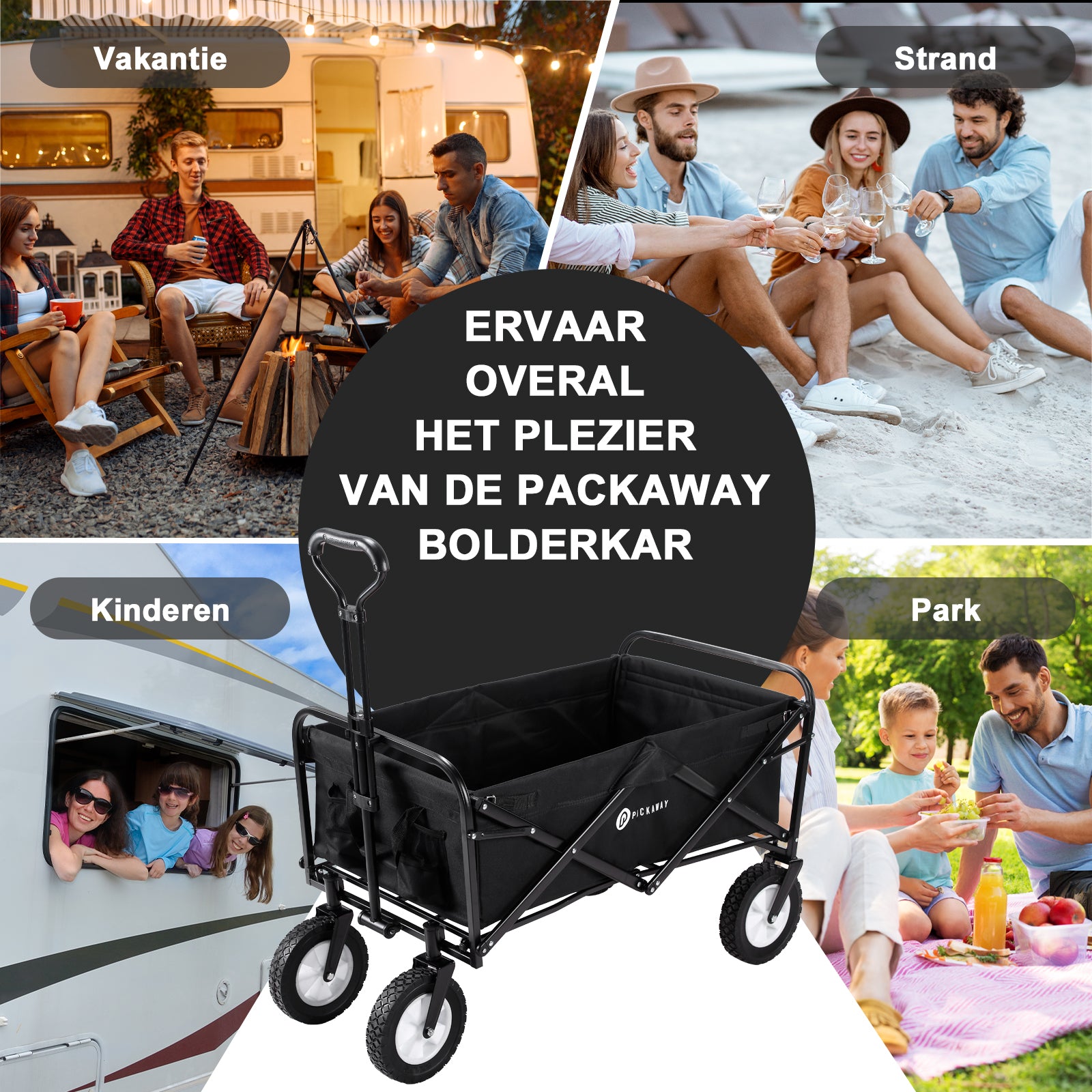 Packaway Bolderkar 70kg zwart - opvouwbaar - wasbaar