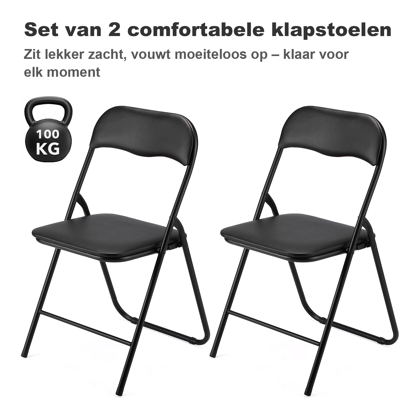 Bardi 2-delige Klapstoelen set PVC zwart - 100 kg draagvermogen