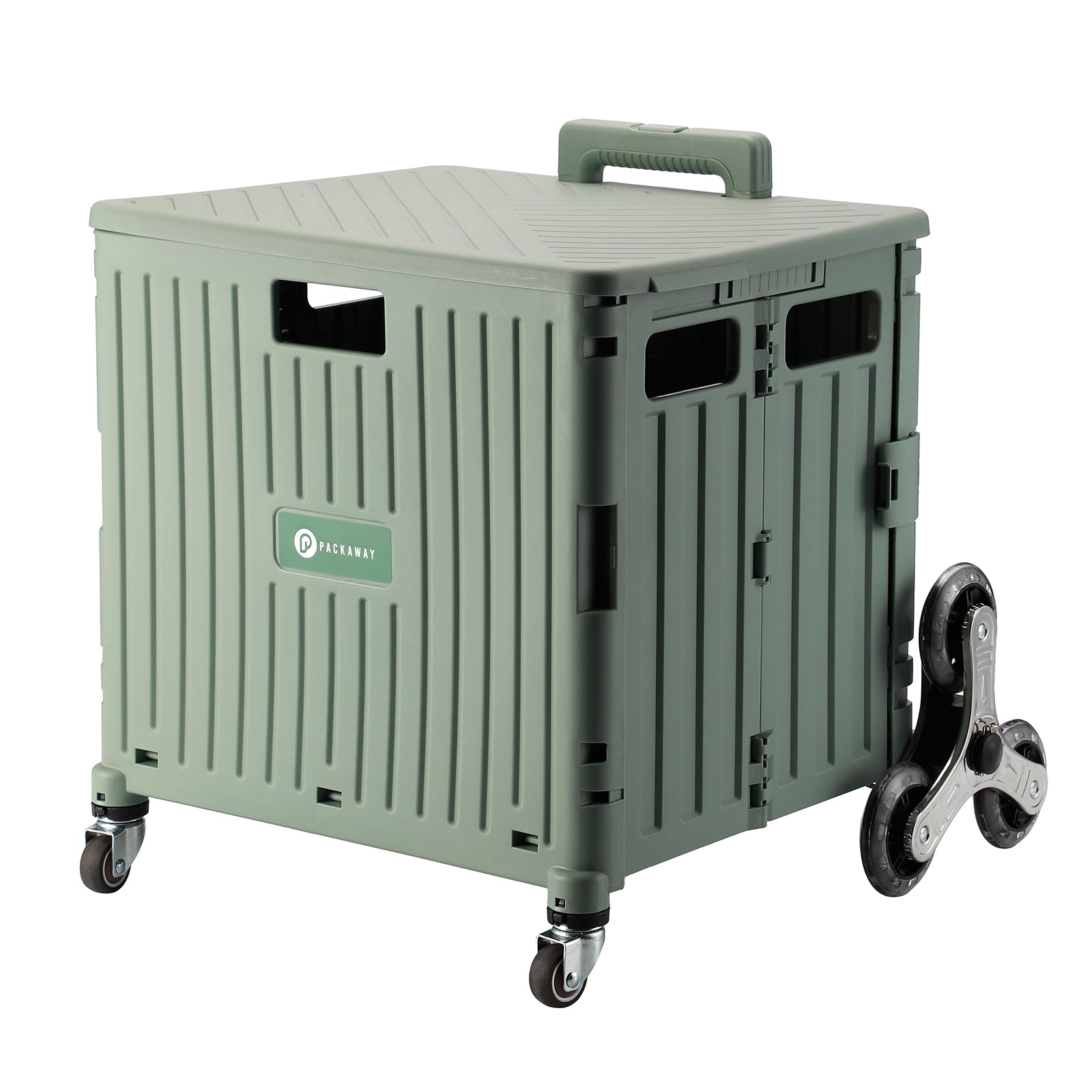 Shopping trolley 50L XL with green pedal wheels - shopping crate - 35 kg load capacity - with lid and telescopic handle
