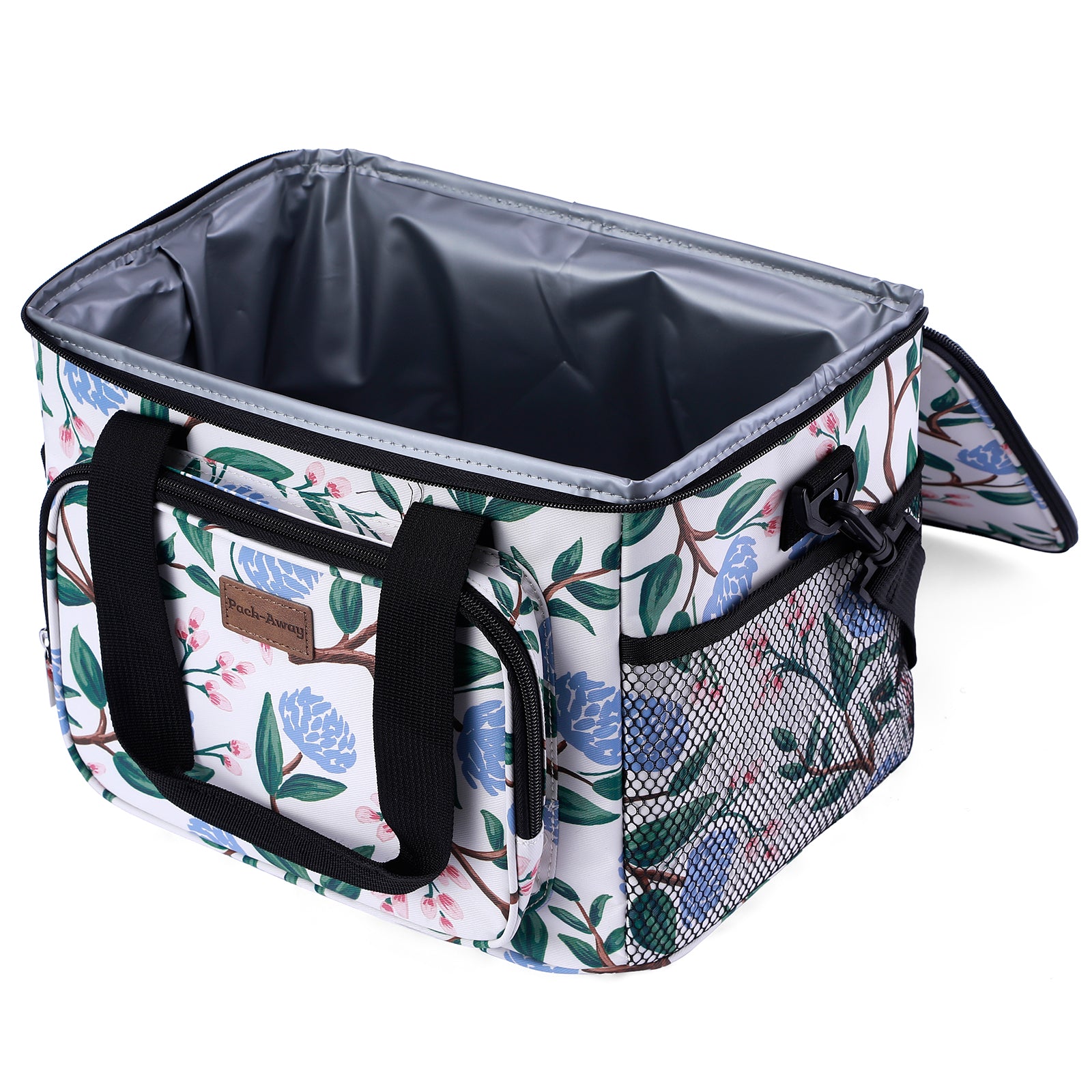 Cooler bag 15L cool bag white flower - lunch bag - 4-layer insulated - foldable - incl. 2 free cooling elements and carrying strap
