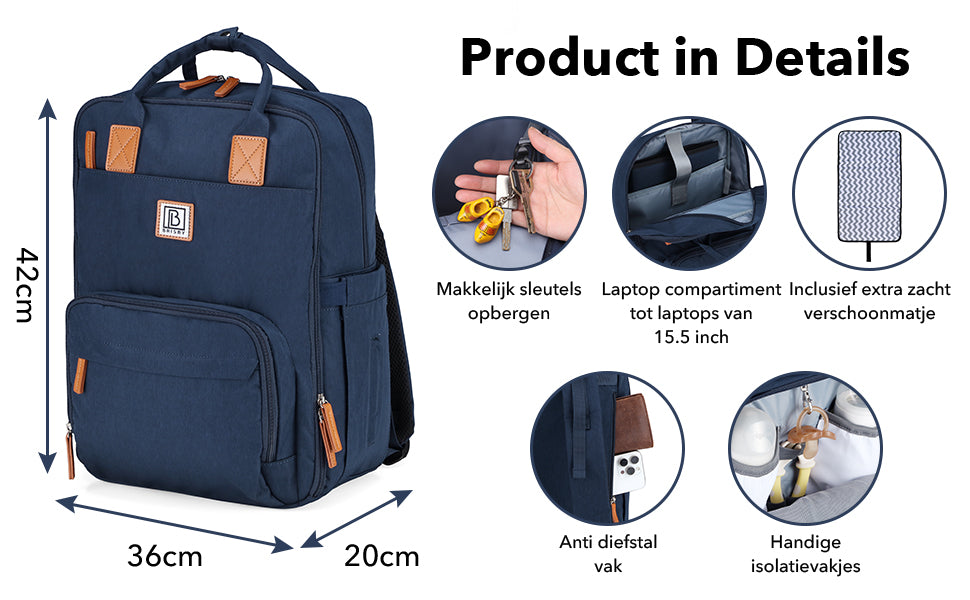 Brisby Luiertas Original - Blauw - Kinderrugzak - 1.5L kinderlunchtas Leeuw