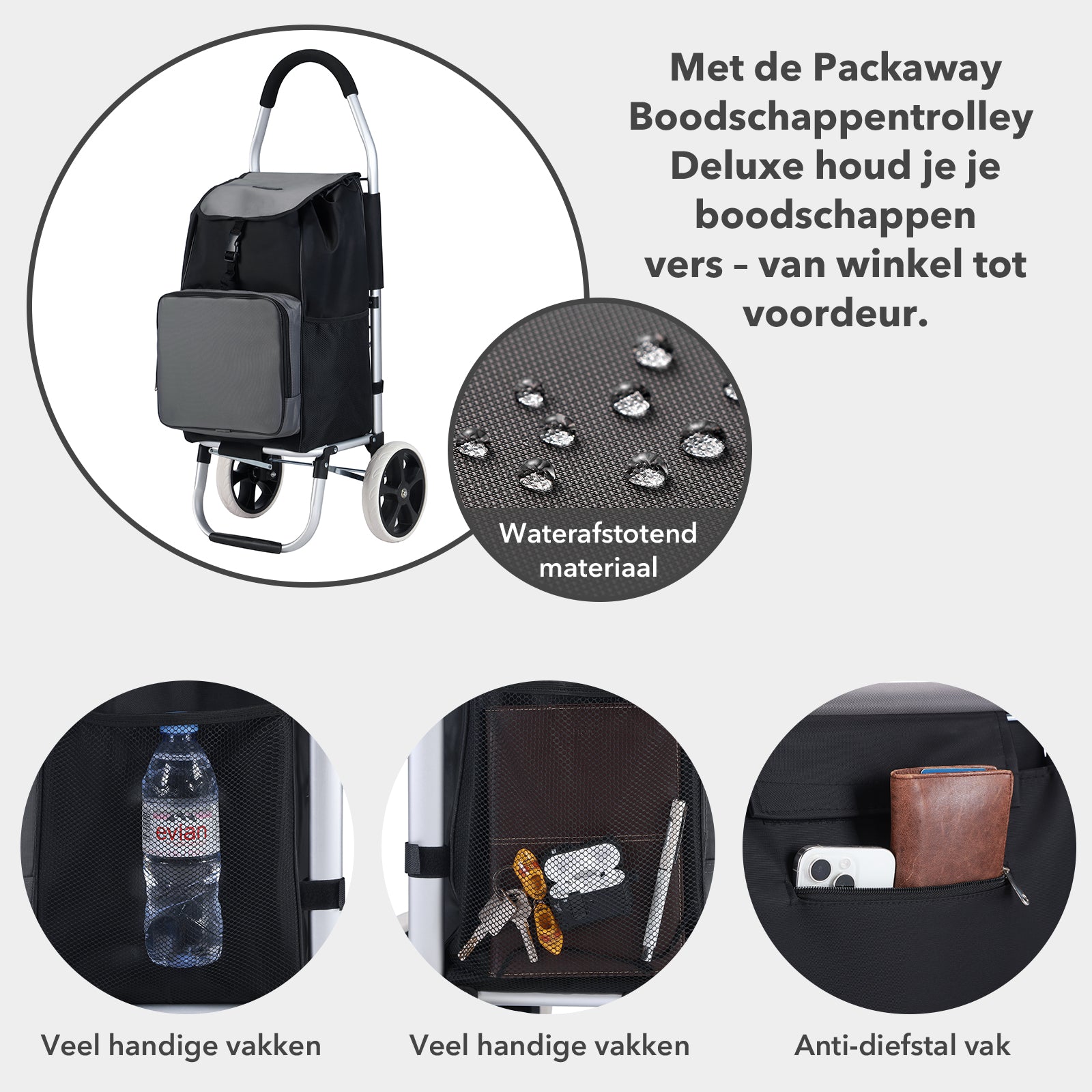 Boodschappentrolley Deluxe 50L met koelvak zwart-grijs - boodschappenwagen - steekwagenfunctie