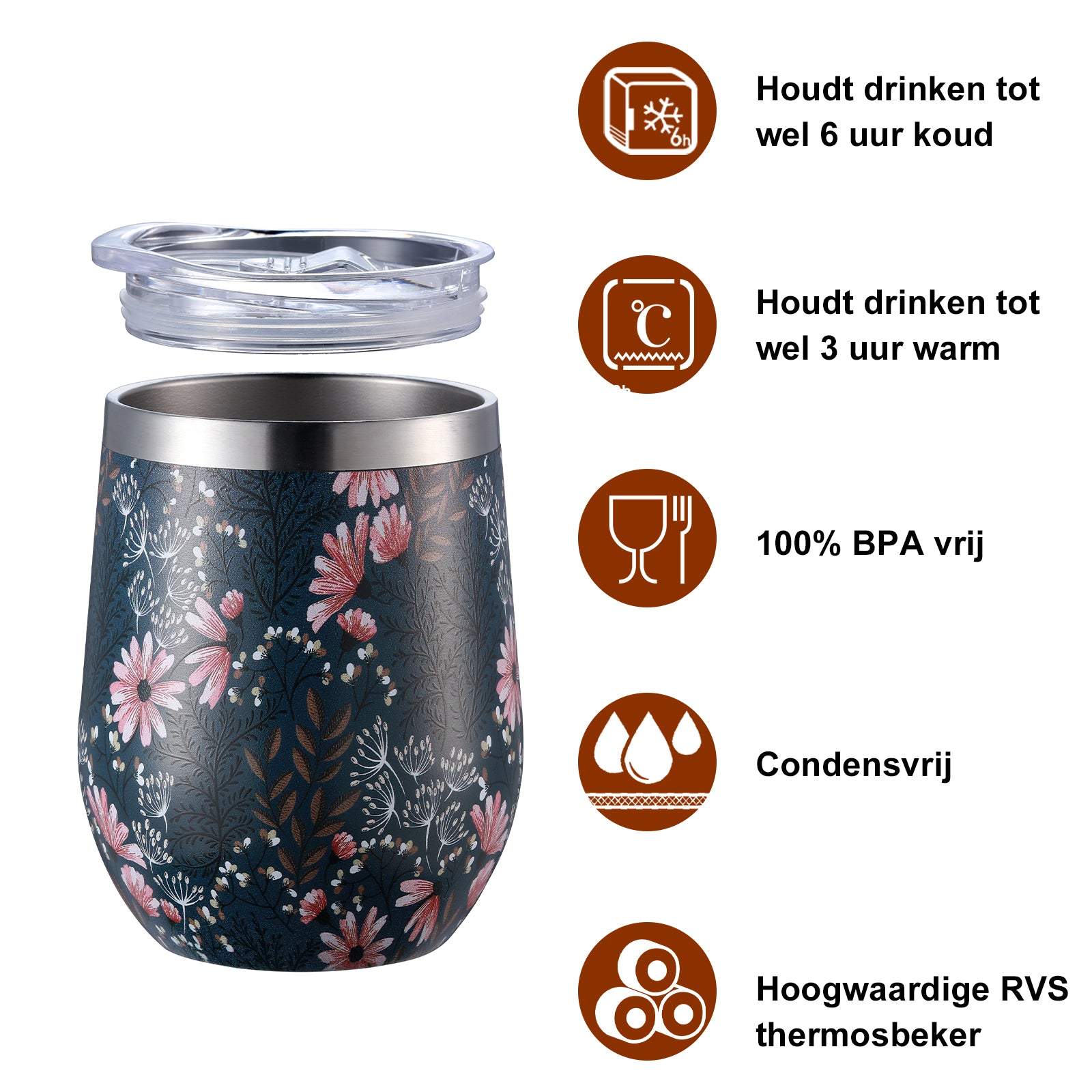 Bardi Thermosbekers 0,3L RVS japanese flower set - incl. deksels - dubbelwandig