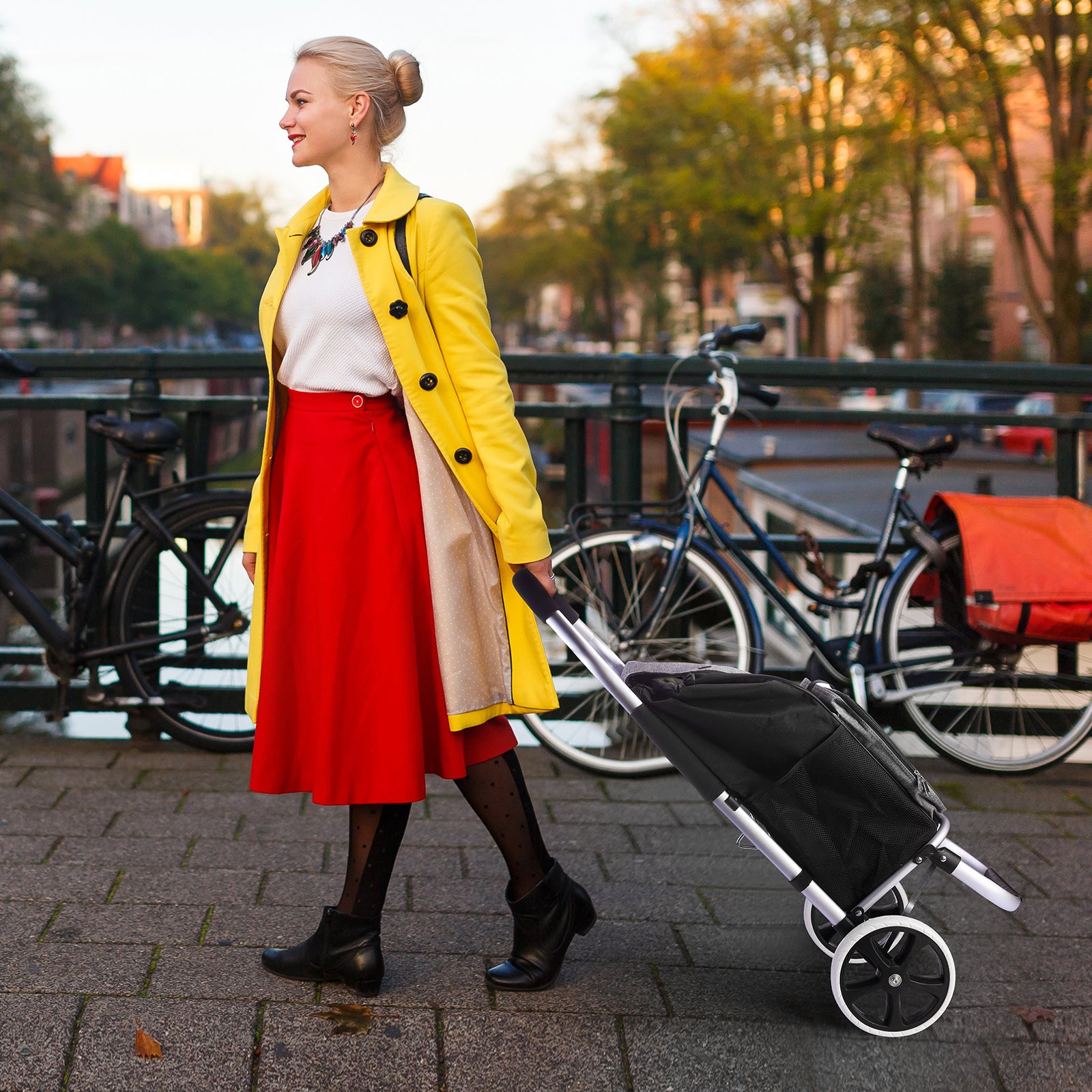 Shopping trolley 45L black and grey - shopping trolley suspension - foldable - telescopic handle