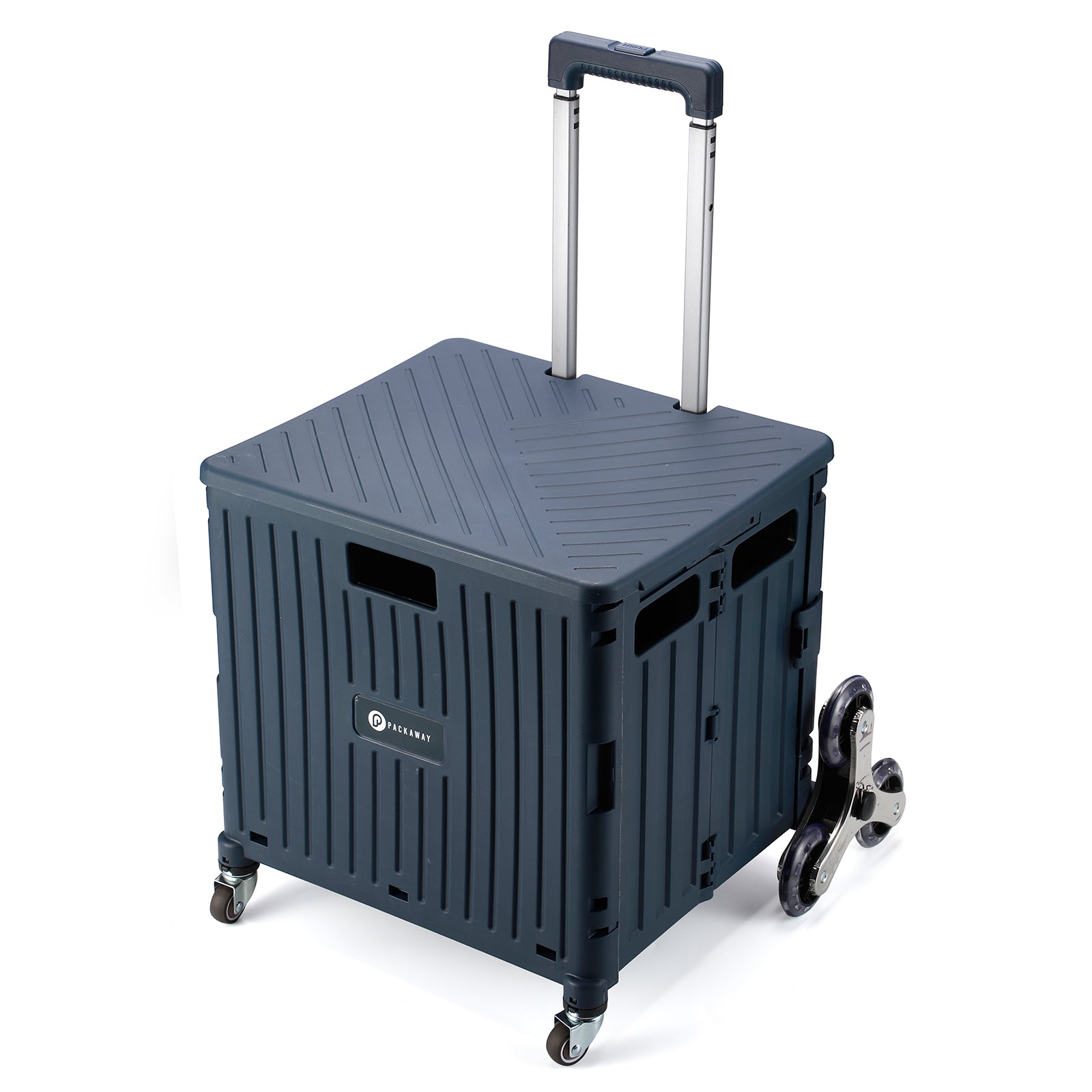 Shopping trolley 50L XL with pedal wheels blue - shopping crate - 35 kg load capacity - with lid and telescopic handle
