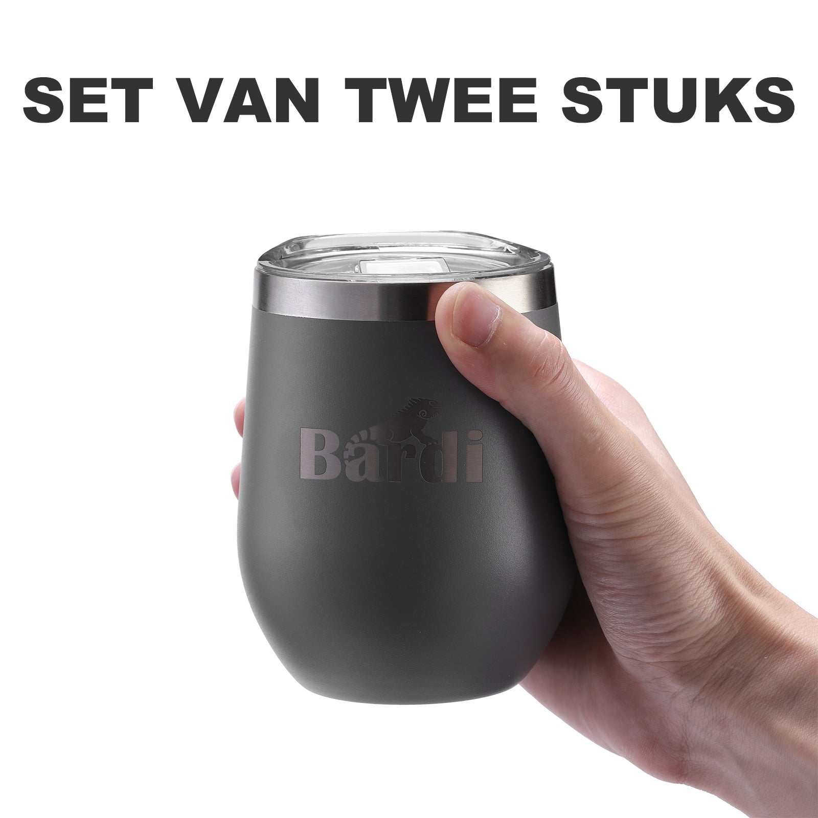 Bardi Thermosbekers 0,3L RVS grijs set - incl. deksels - dubbelwandig