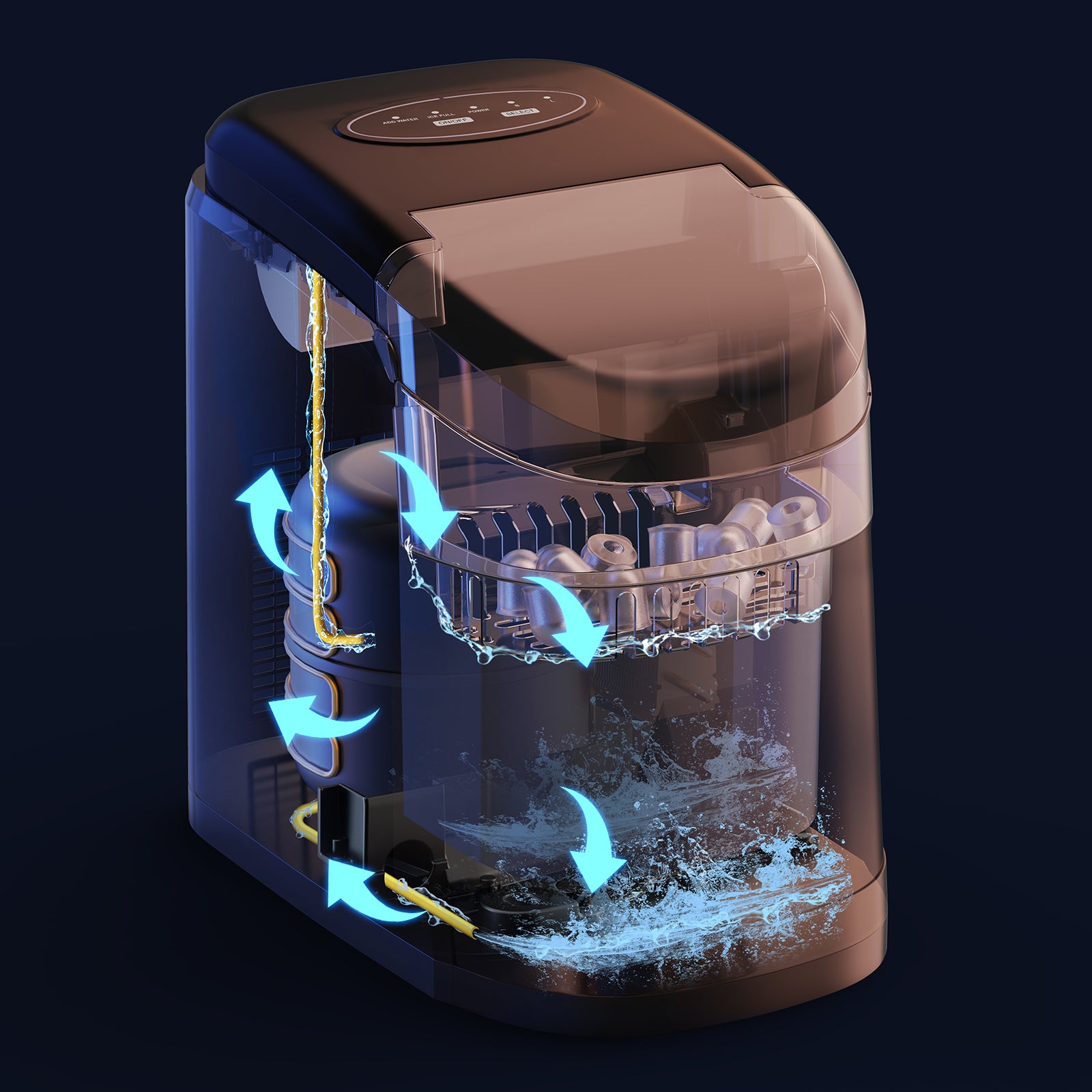 Bardi Deluxe Ice Cube Machine 1.6L black - Self-cleaning function - ice cube maker with ice scoop - Incl. luxury thermos cup and ice scoop