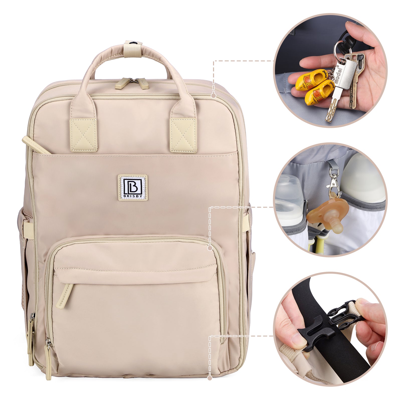Brisby slijtvaste Luiertas – verzorgingstas – met buggymontage - Smooth Champagne