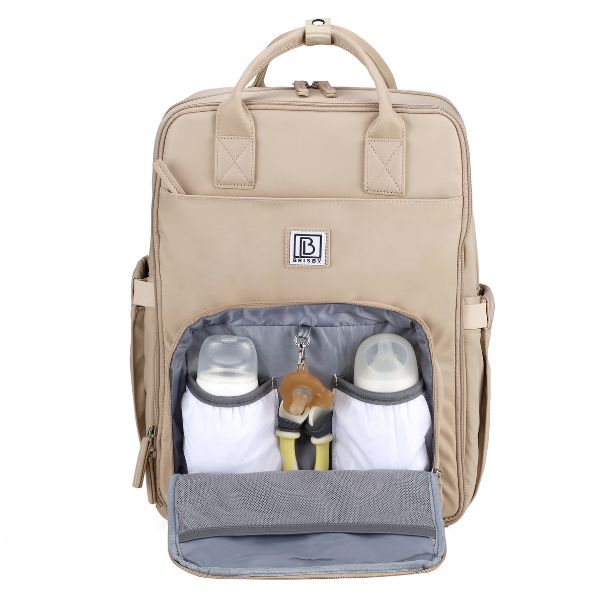 Brisby slijtvaste Luiertas – verzorgingstas – met buggymontage - Natural Champagne