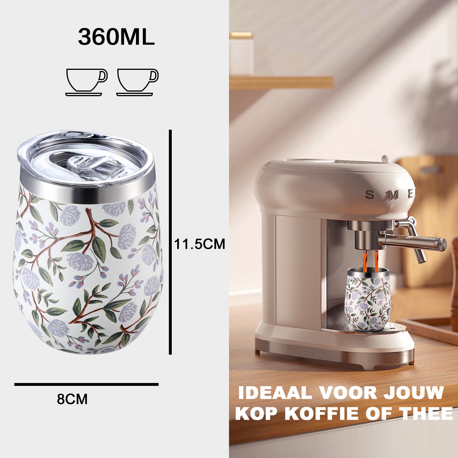 Bardi Thermosbekers 0,3L RVS white flower set - incl. deksels - dubbelwandig