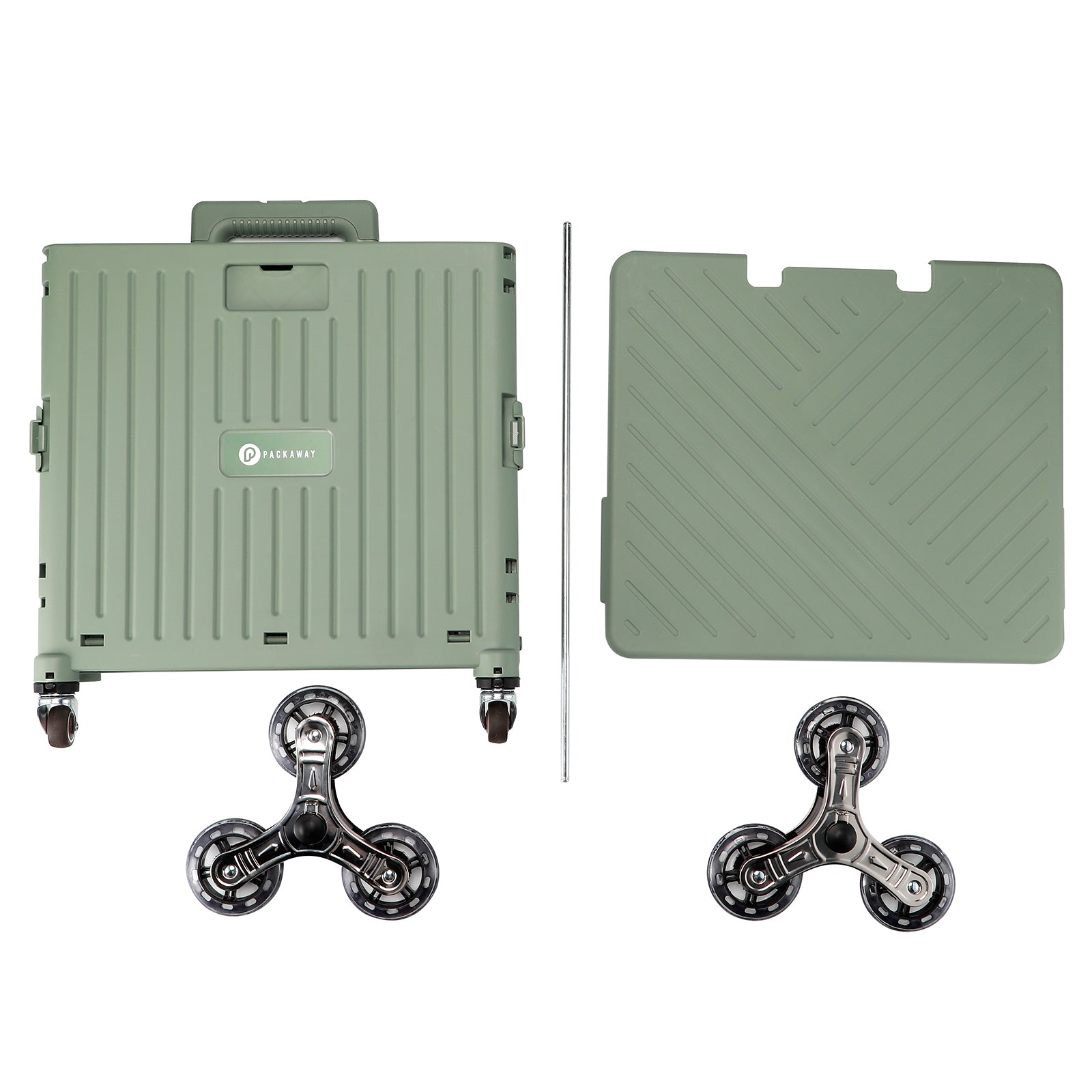Shopping trolley 50L XL with green pedal wheels - shopping crate - 35 kg load capacity - with lid and telescopic handle