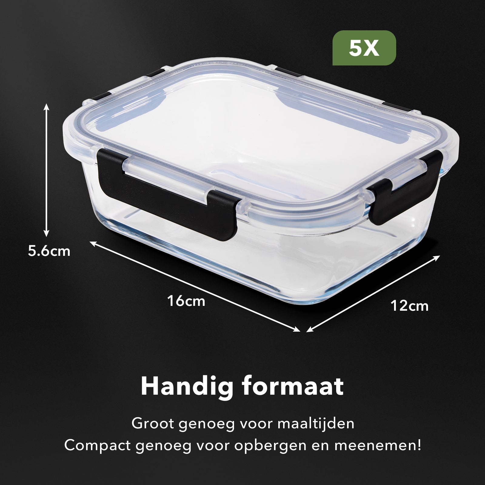 BARDI 5 Delige Glazen Meal Prep Bakjes Inclusief 10 Stuks Wonderspons - Glazen Vershoudbakjes - Glazen Opbergbakken - Diepvriesbakken - Luchtdicht - BPA Vrij - 1060ML - Glas - Zwarte Clips
