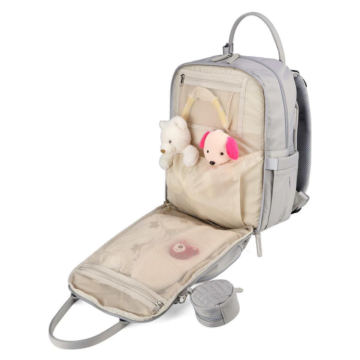 Brisby Premium Luiertas – Uitgebreide en Functionele Verzorgingstas – met buggymontage – Anti Diefstal Vakken - Reistrolley Sleeve - Inclusief verschoonmatje t.w.v.15,99 euro en speenhouder - Levenslange Garantie -Modern Grey