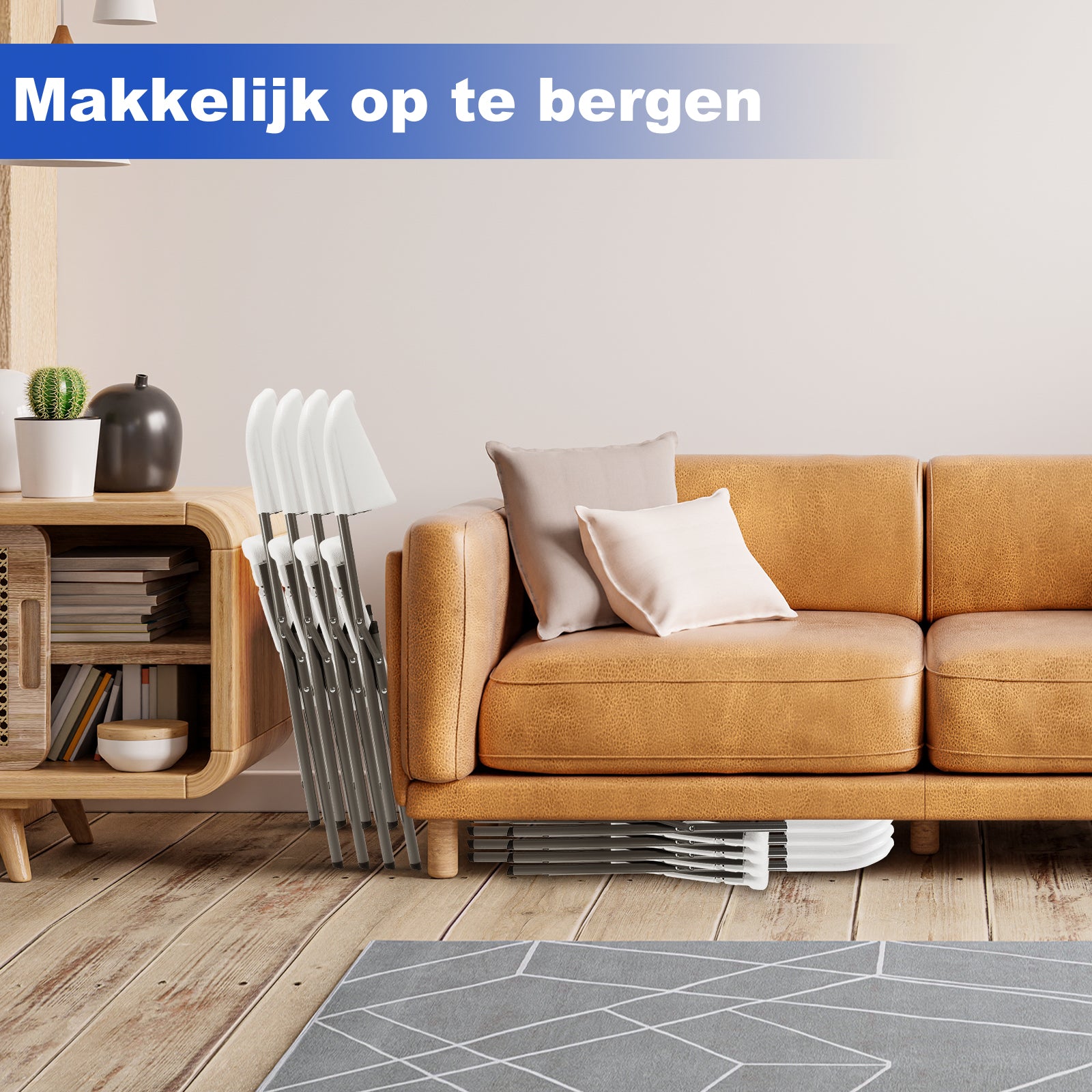 Bardi 8 Delige Klapstoelenset – Vouwstoelenset Zware Kwaliteit, Weersbestending 47 x 54 x 87 cm. – Wit