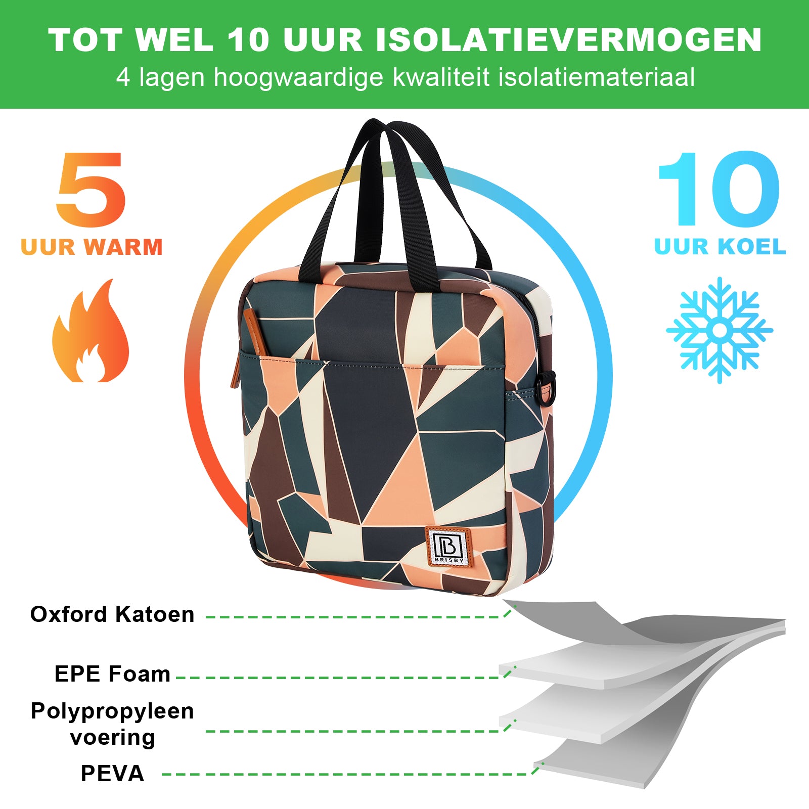 Koeltas 7L abstract colours - Lunchtas - 4-laags geïsoleerd - 2 gratis koelelementen - incl. schouderband