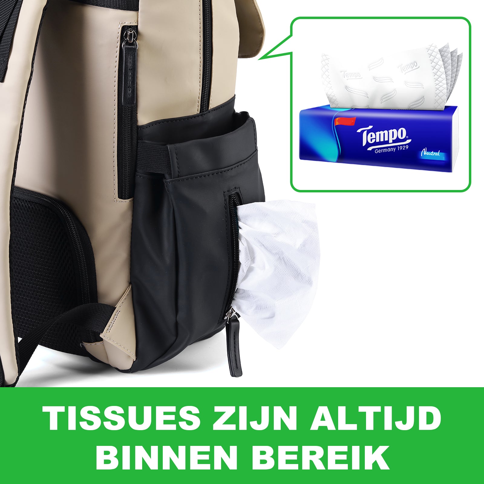 Two-tone slijtvaste luiertas crème en zwart - Verzorgingstas - incl. buggymontage en verschoningsmat