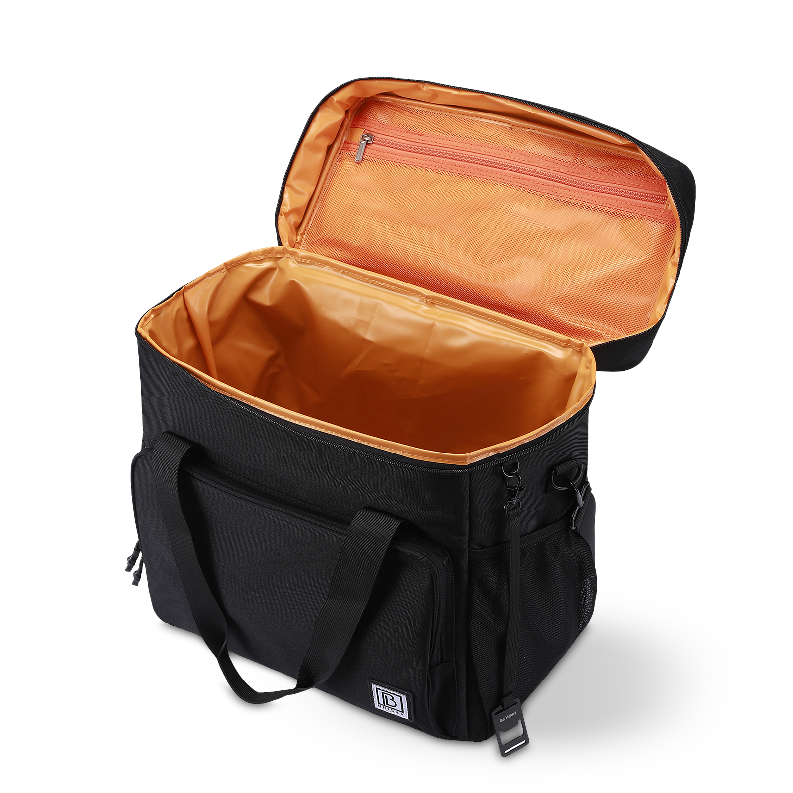 Koeltas 40L zwart-oranje binnenzijde - Lunchtas - 4-laags geïsoleerd - incl. 6 gratis koelelementen en schouderband