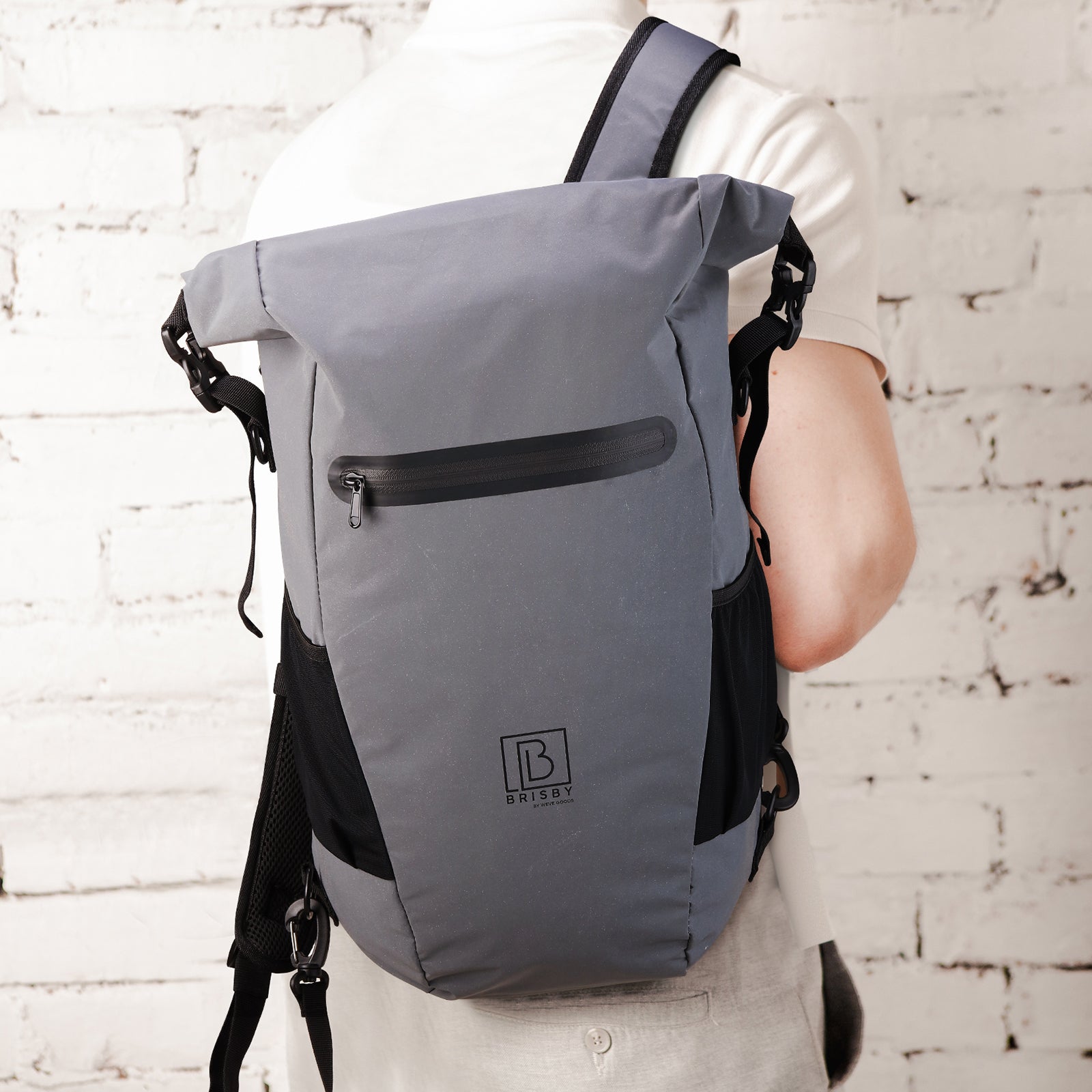 3 in 1 waterproof rolltop bicycle bag set 40-52L gray - 100% reflection - high visibility - bicycle bag - backpack - shoulder bag