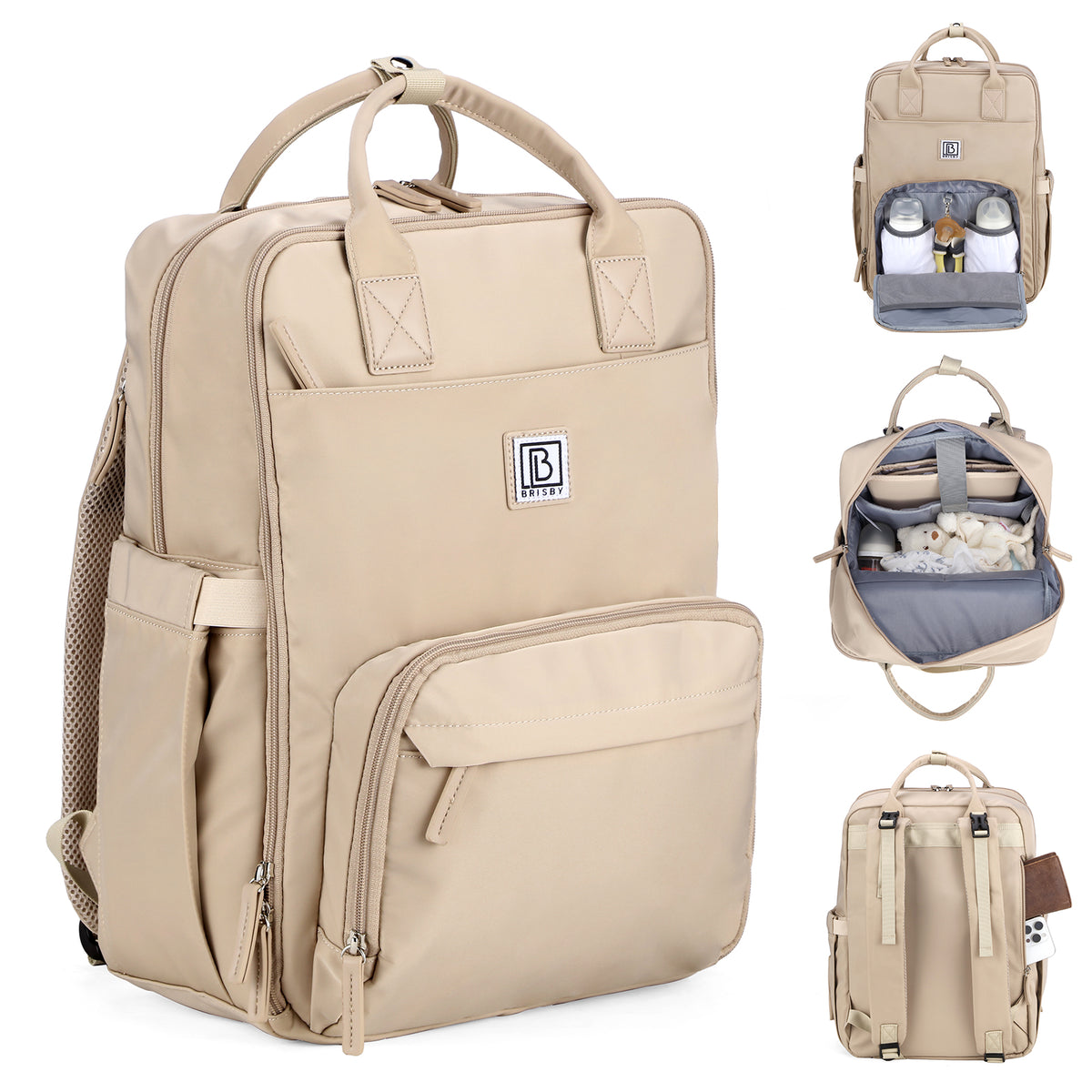 Brisby slijtvaste Luiertas – verzorgingstas – met buggymontage - Natural Champagne