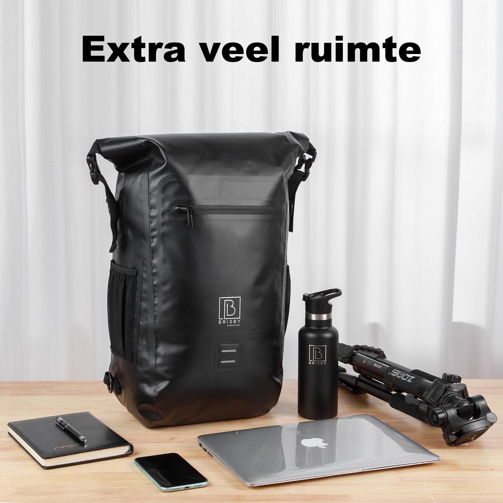 3 in 1 waterproof rolltop bicycle bag set 40-52L black - reflective - high visibility - bicycle bag - backpack - shoulder bag