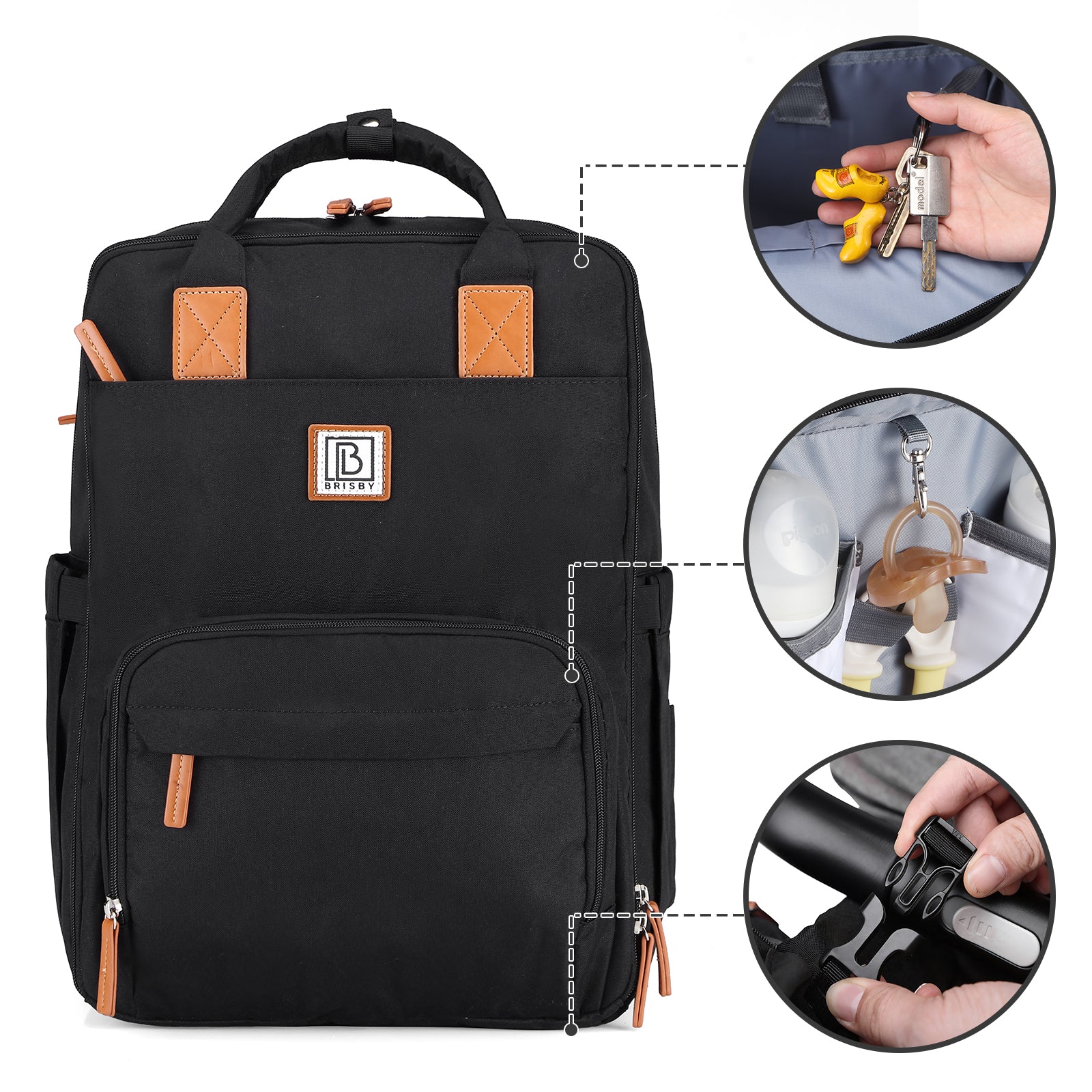 Original durable diaper bag black - nursing bag - incl. buggy mounting and changing mat