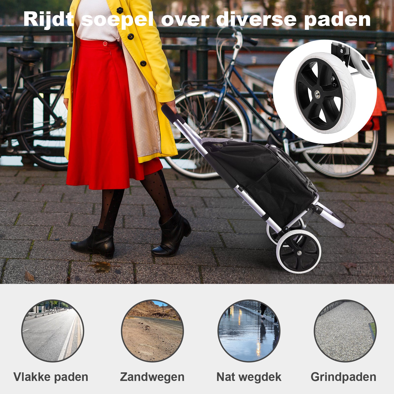 Shopping trolley 45L black and grey - shopping trolley suspension - foldable - telescopic handle
