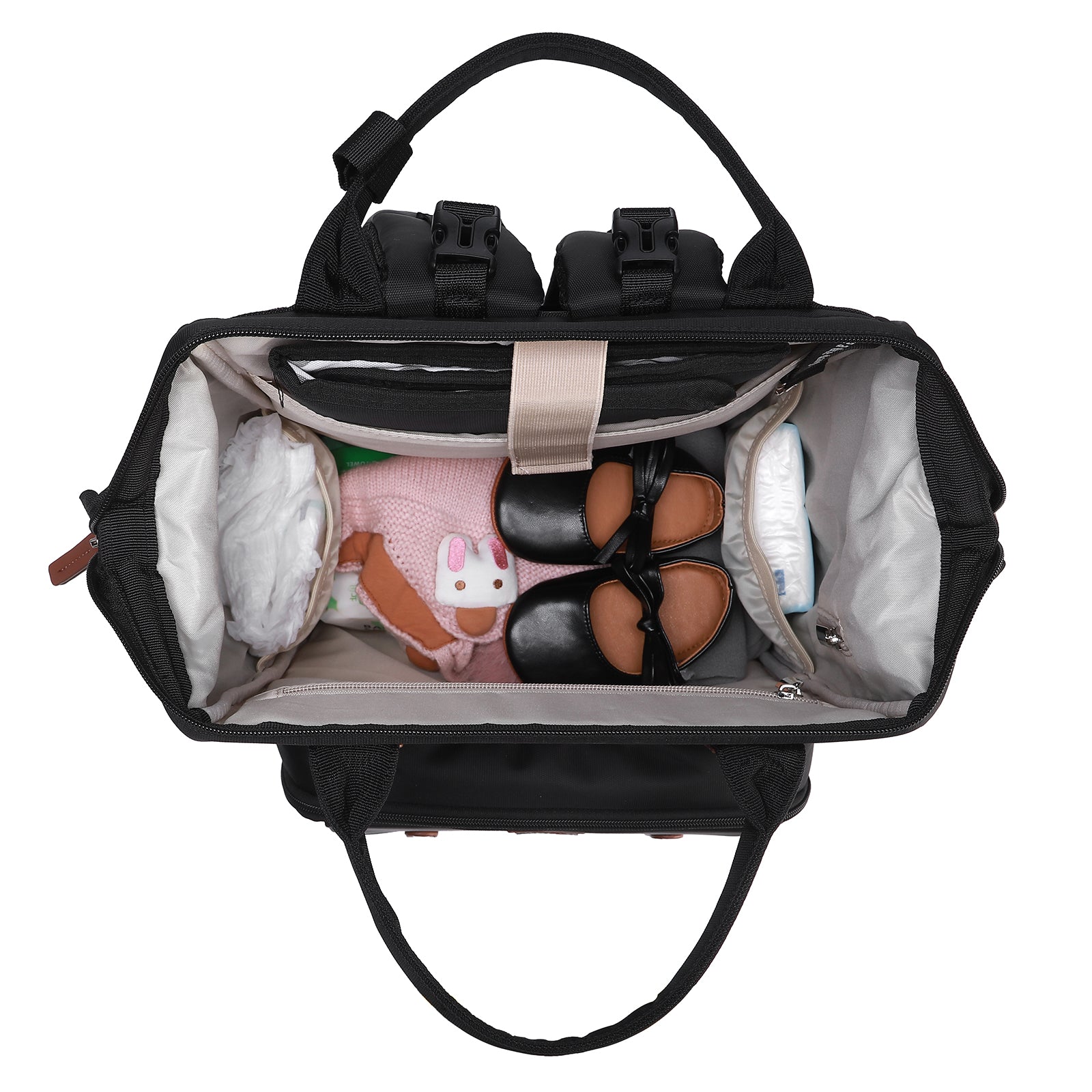 Stayopen luiertas zwart - Verzorgingstas - stay-open frame - USB oplaadfunctie - incl. buggymontage en verschoonmat