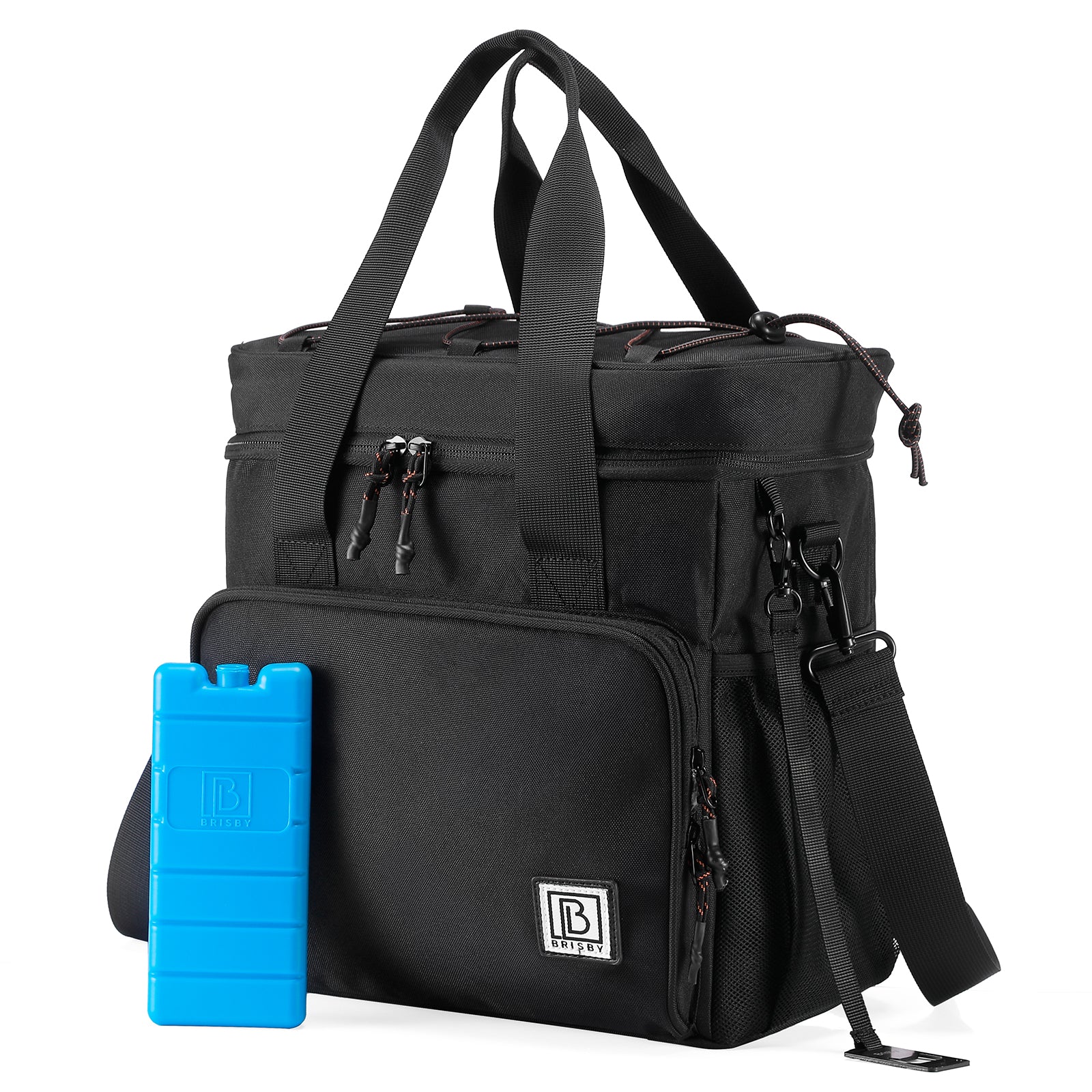 Cooler bag 15L black with orange interior - Lunch bag - 4-layer insulated - 2 free cooling elements - incl. shoulder strap