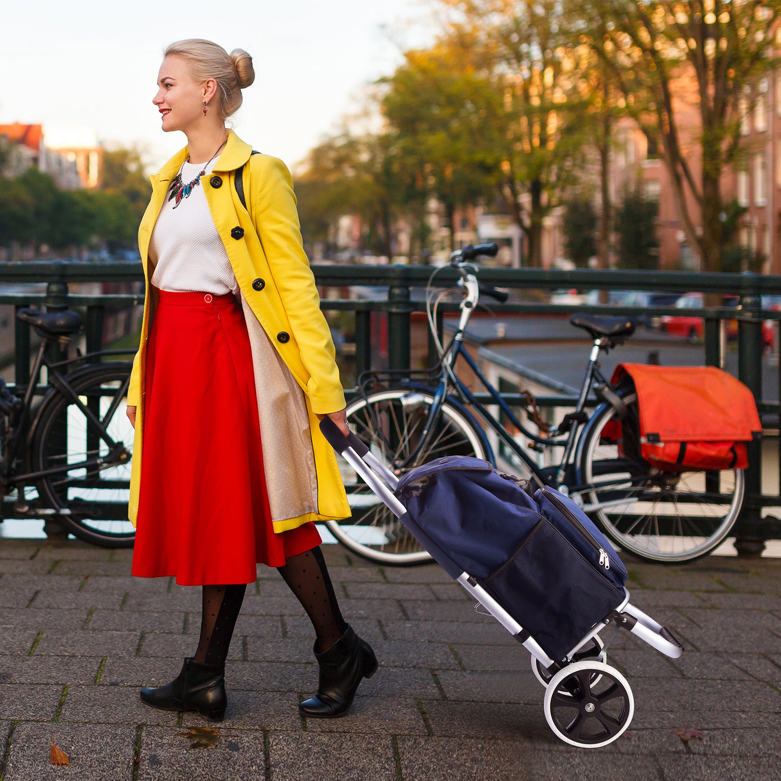 Shopping trolley 45L blue - shopping trolley suspension - foldable - telescopic handle