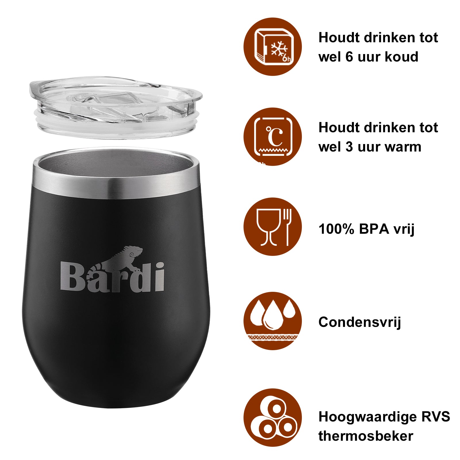 Bardi Thermosbekers 0,3L RVS zwart set - incl. deksels - dubbelwandig