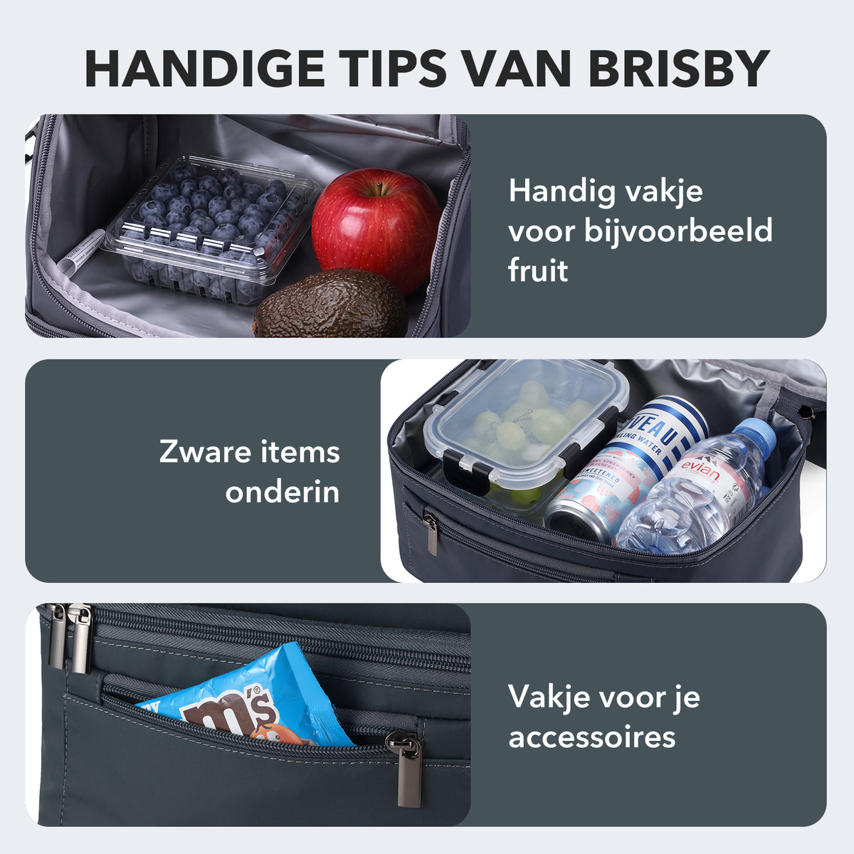 Brisby Koeltas Lunchtas 11 Liter – 4-Laags Geïsoleerd – Inclusief 2 Koelelementen – 2 Compartimenten – Schouderband – Tot 10 Uur Koel - Urban Blue