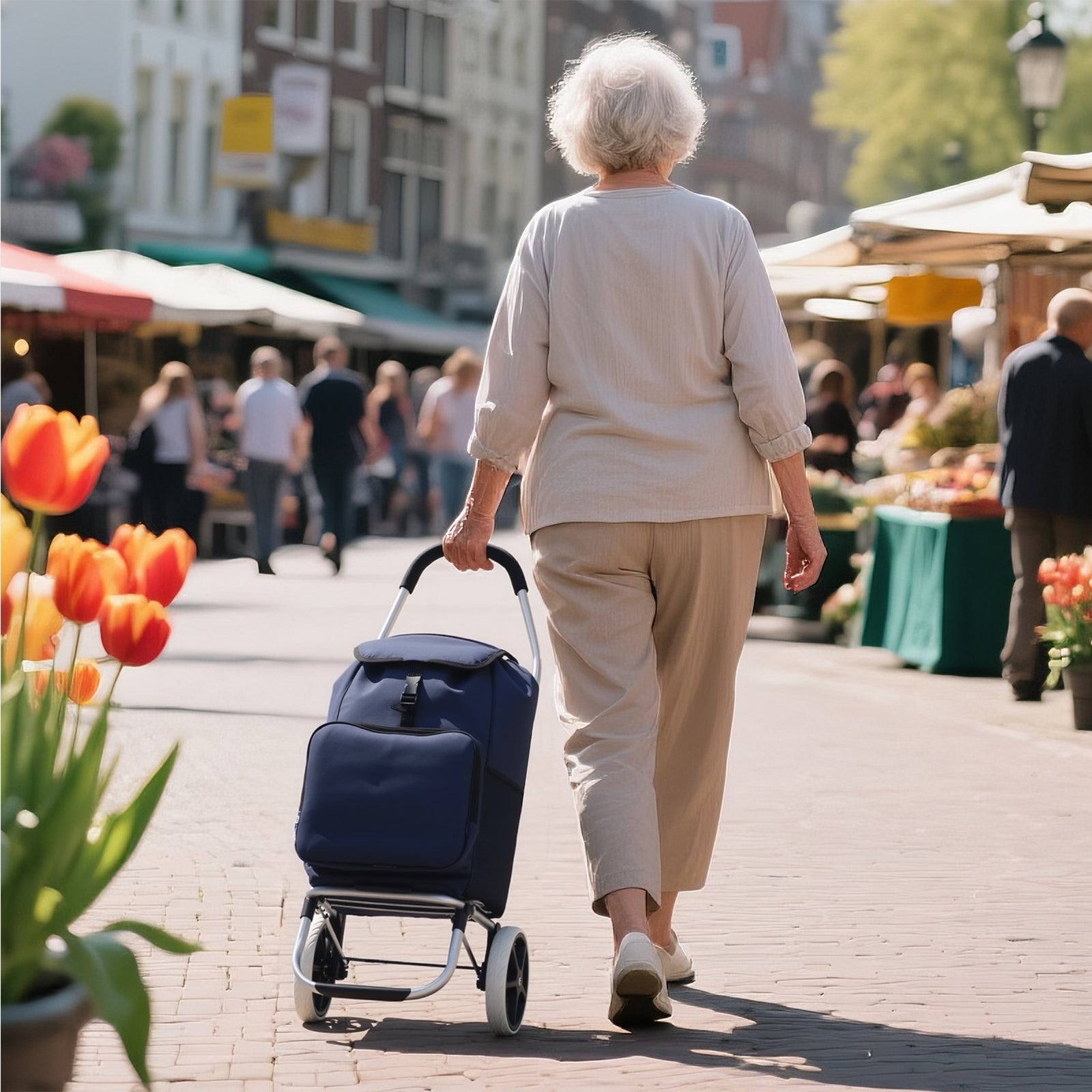 Boodschappentrolley Deluxe 50L met koelvak blauw - boodschappenwagen - steekwagenfunctie