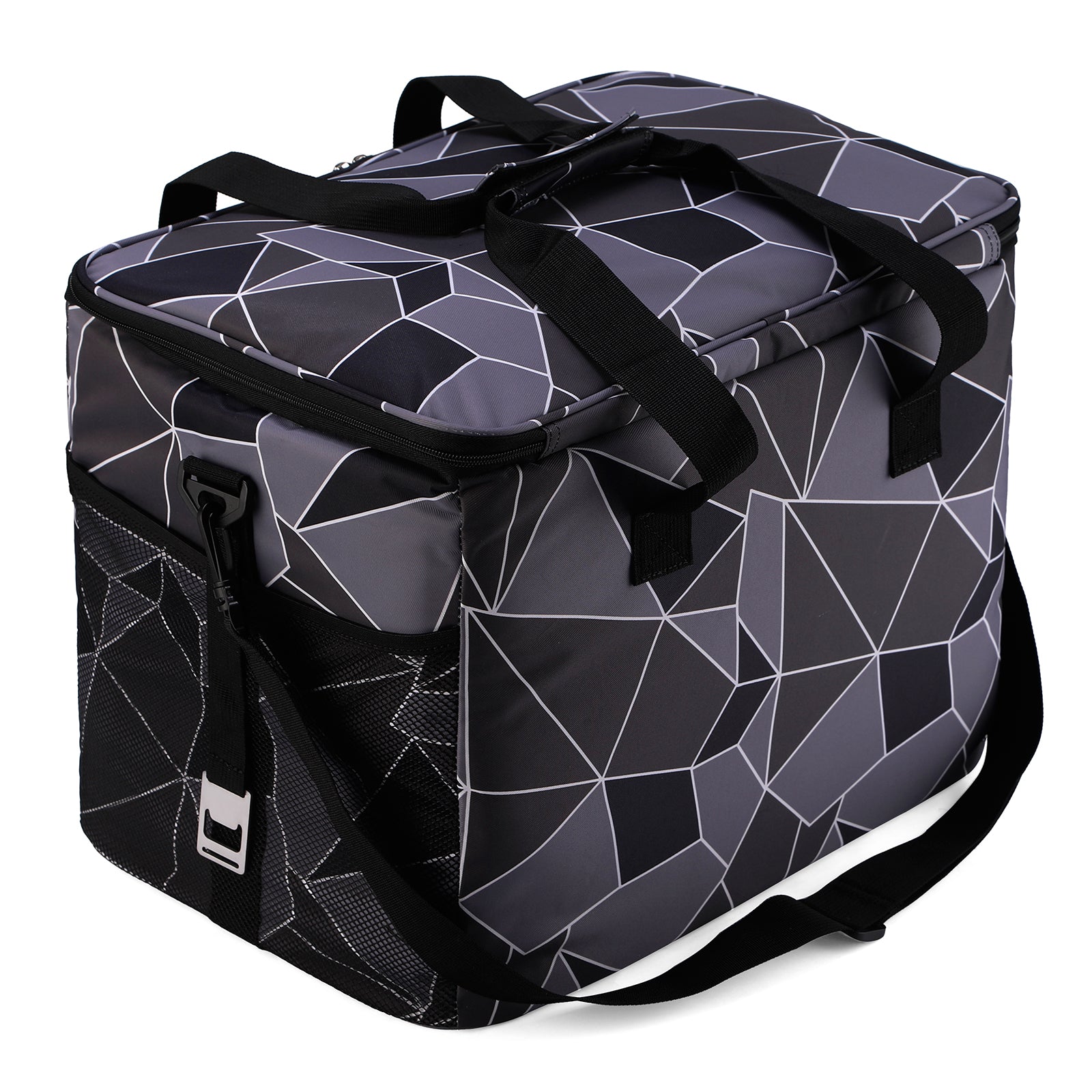 Cooler bag 40L abstract grey and black - lunch bag - foldable - 4-layer insulated - incl. 6 free cooling elements and carrying strap