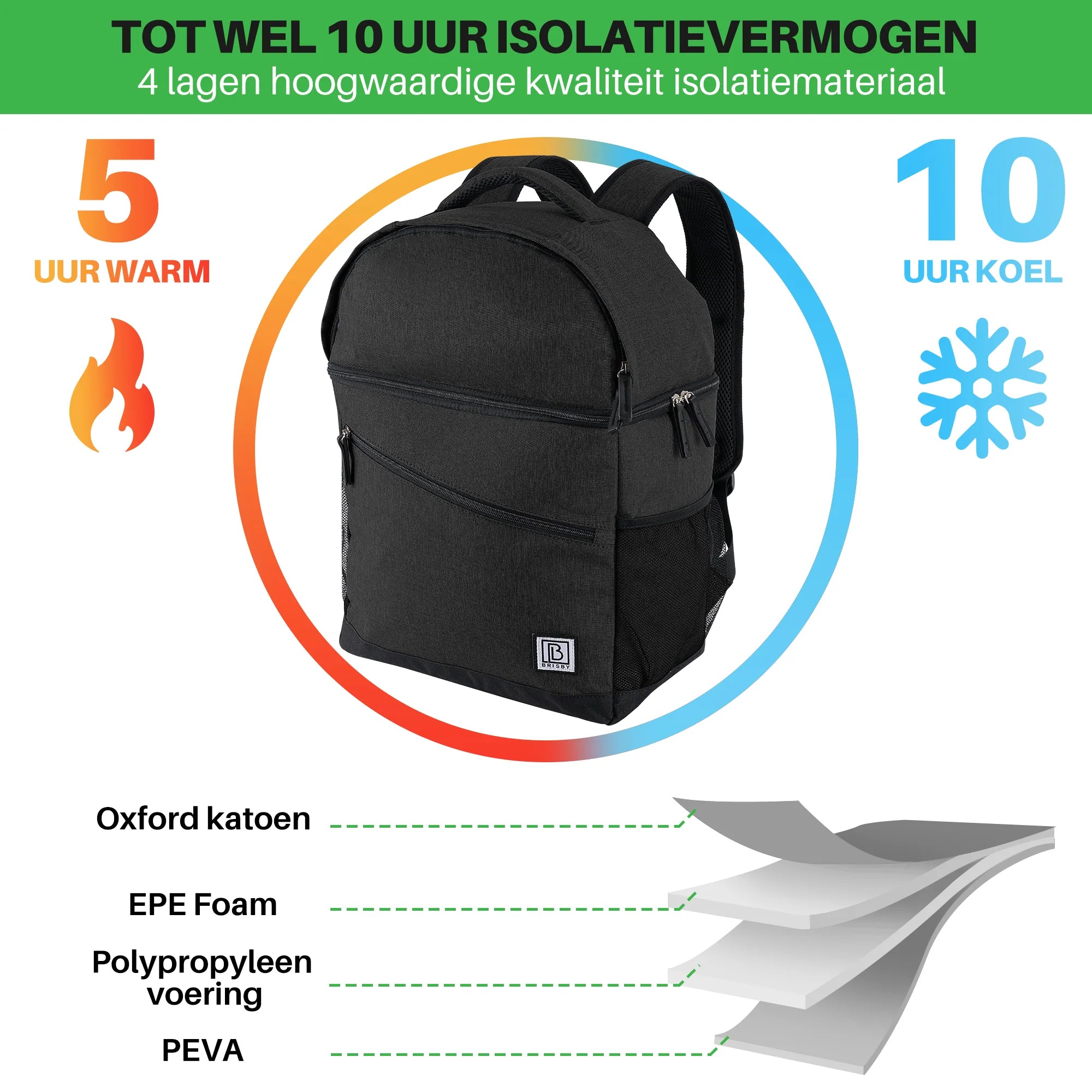 Koeltas 25L zwart - rugzak - 4-laags geïsoleerd - waterafstotend - incl. 2 gratis koelelementen en bieropener