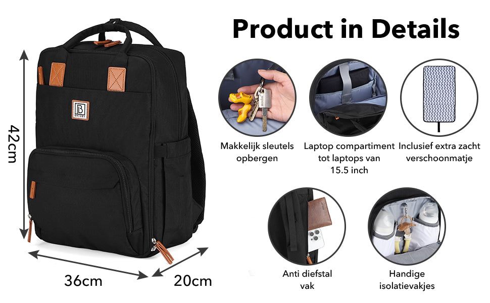 Brisby Luiertas Original - Zwart - Kinderrugzak - 1.5L kinderlunchtas Leeuw