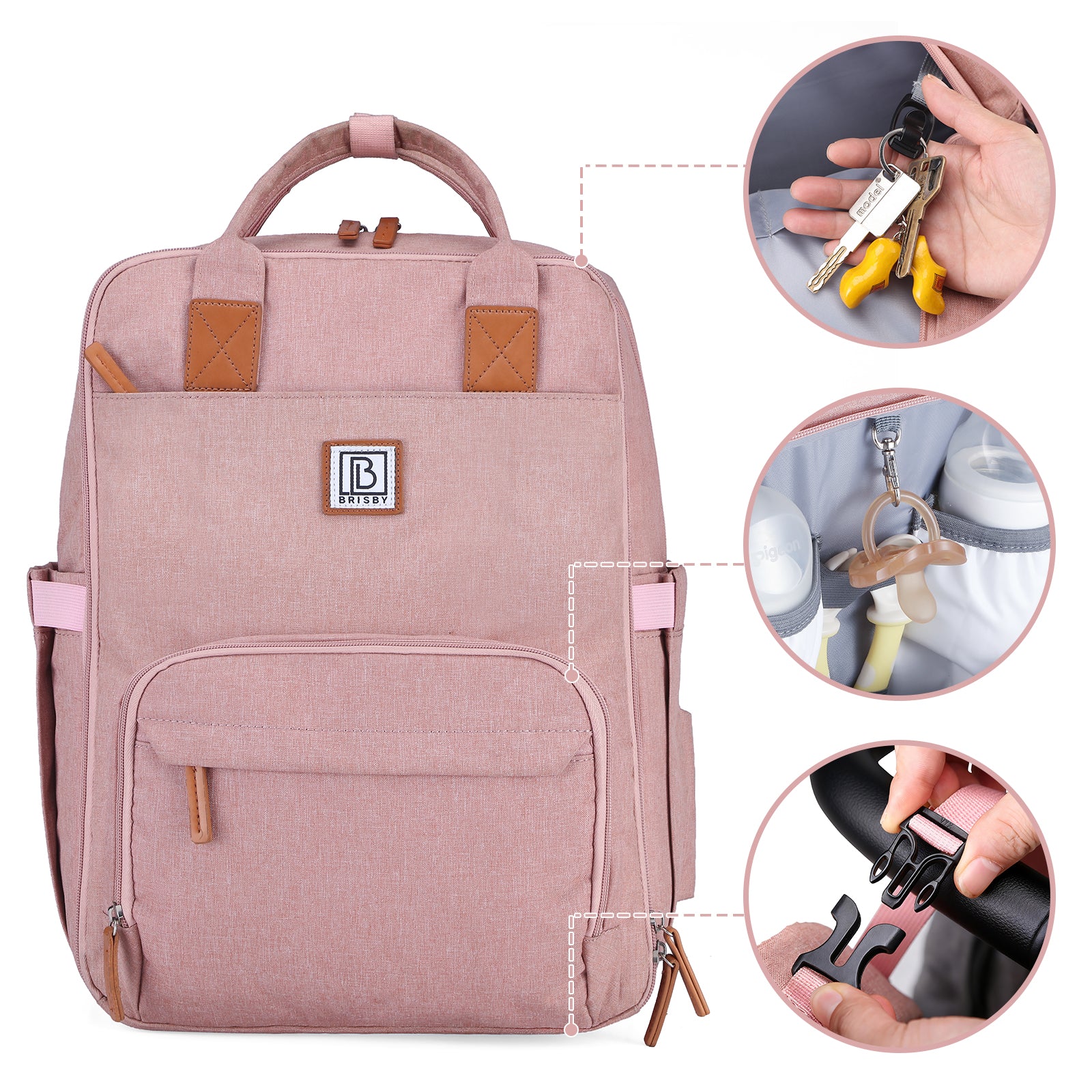 Original durable diaper bag pink - nursing bag - incl. buggy assembly and changing mat
