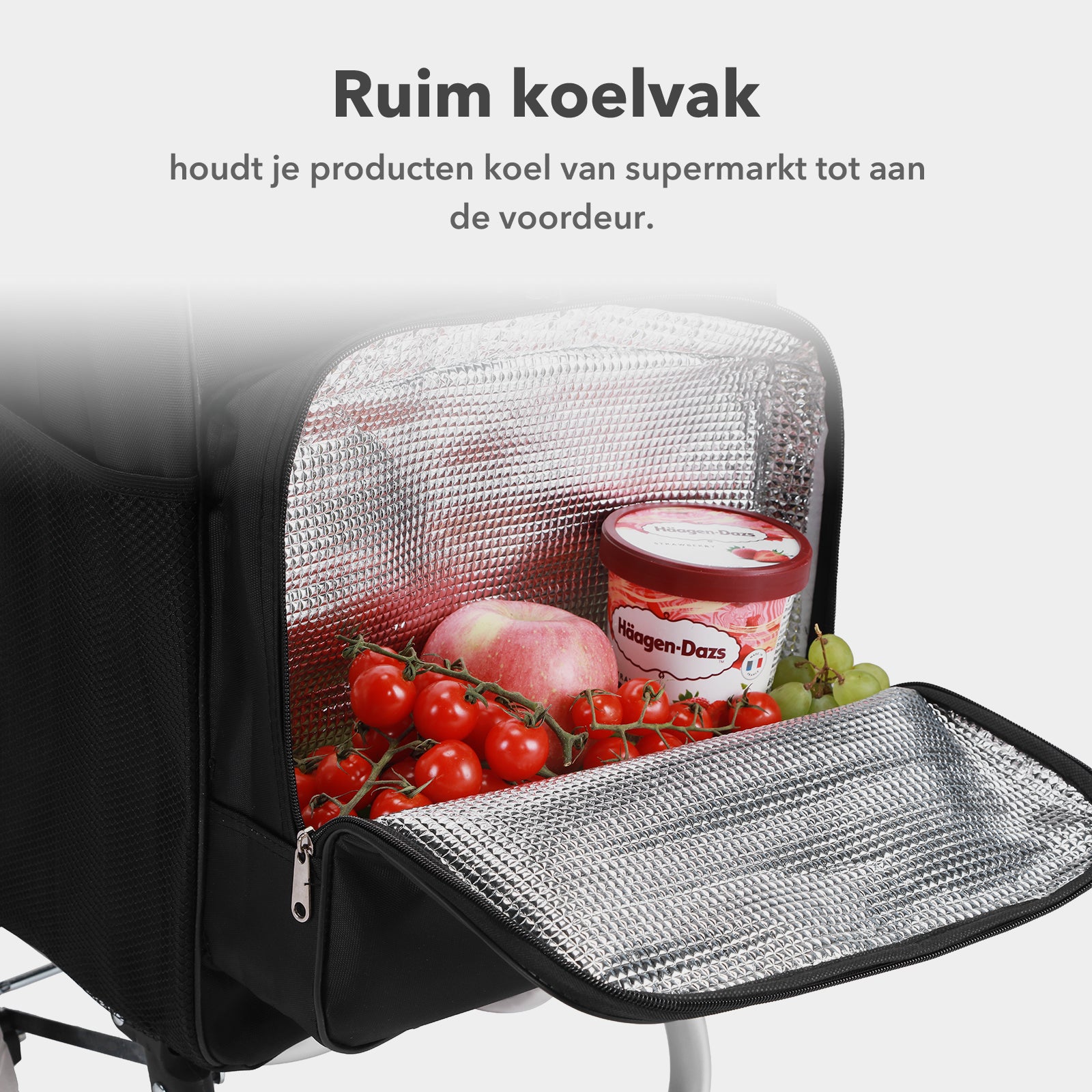 Boodschappentrolley Deluxe 50L met koelvak zwart - boodschappenwagen - steekwagenfunctie