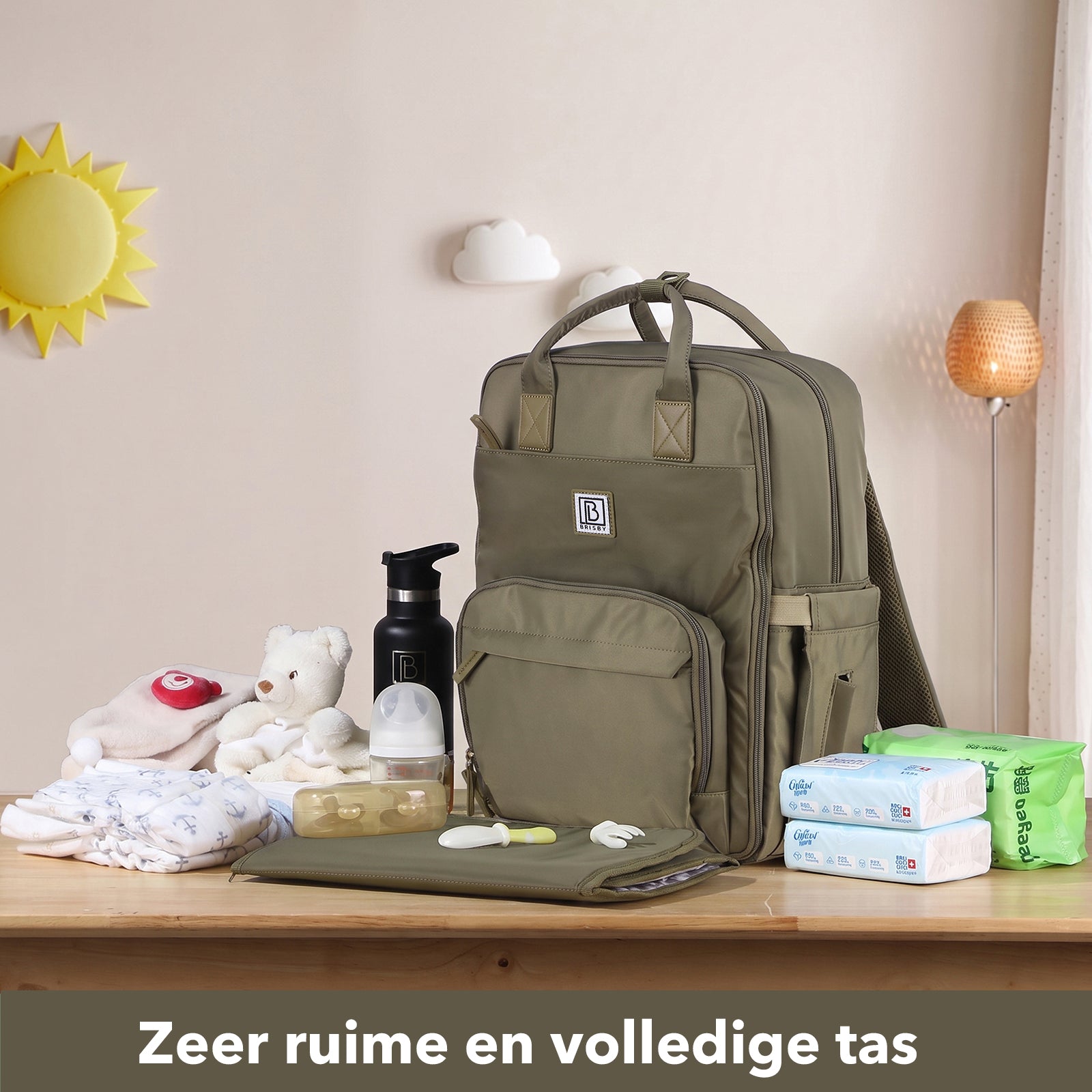 Brisby slijtvaste Luiertas – verzorgingstas – met buggymontage - Olive Green
