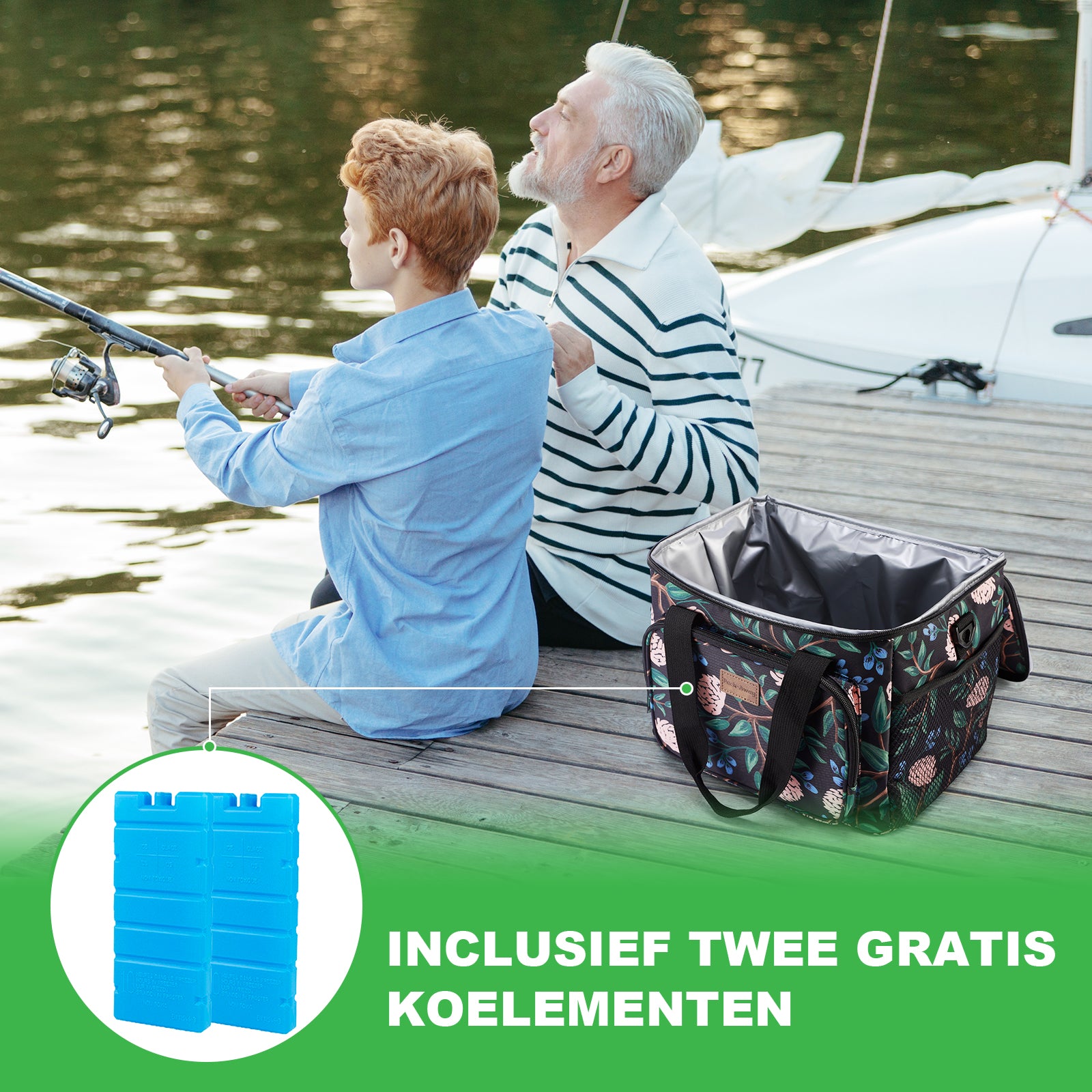 Cooler bag 15L passion flower - lunch bag - 4-layer insulated - foldable - incl. 2 free cooling elements and carrying strap