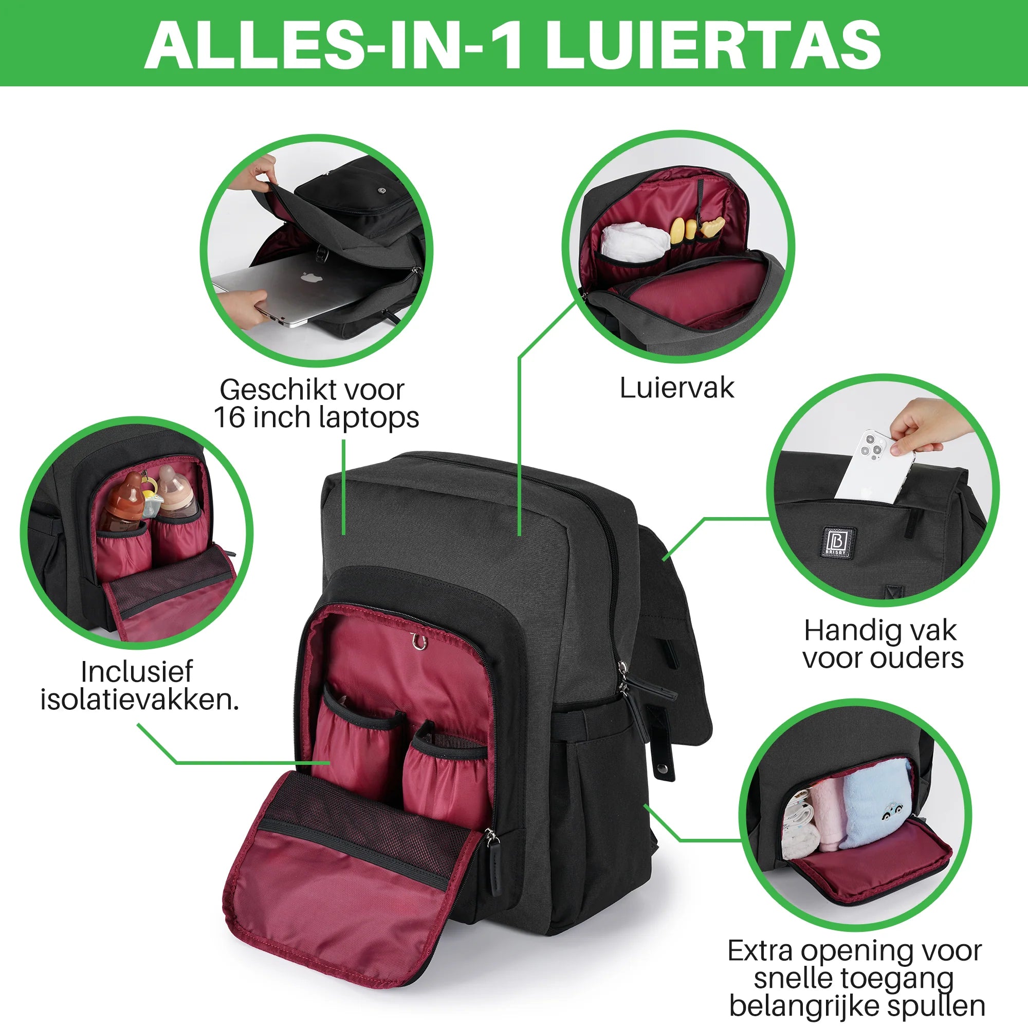 Two-tone slijtvaste luiertas grijs en zwart - verzorgingstas - incl. buggymontage en verschoningsmat