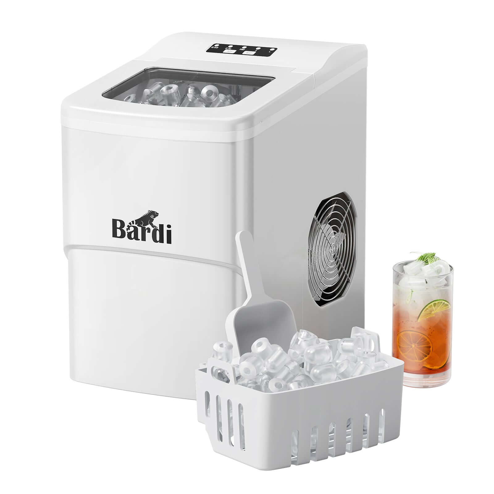 Bardi IJsblokjesmachine - 2 Liter - 12KG IJsblokjes in 24 uur - met IJsschep - Inclusief Luxe Thermosbeker en Ijsschep - Wit Brisby Rugzak voor Dames & Heren – Comfortabele, Waterafstot