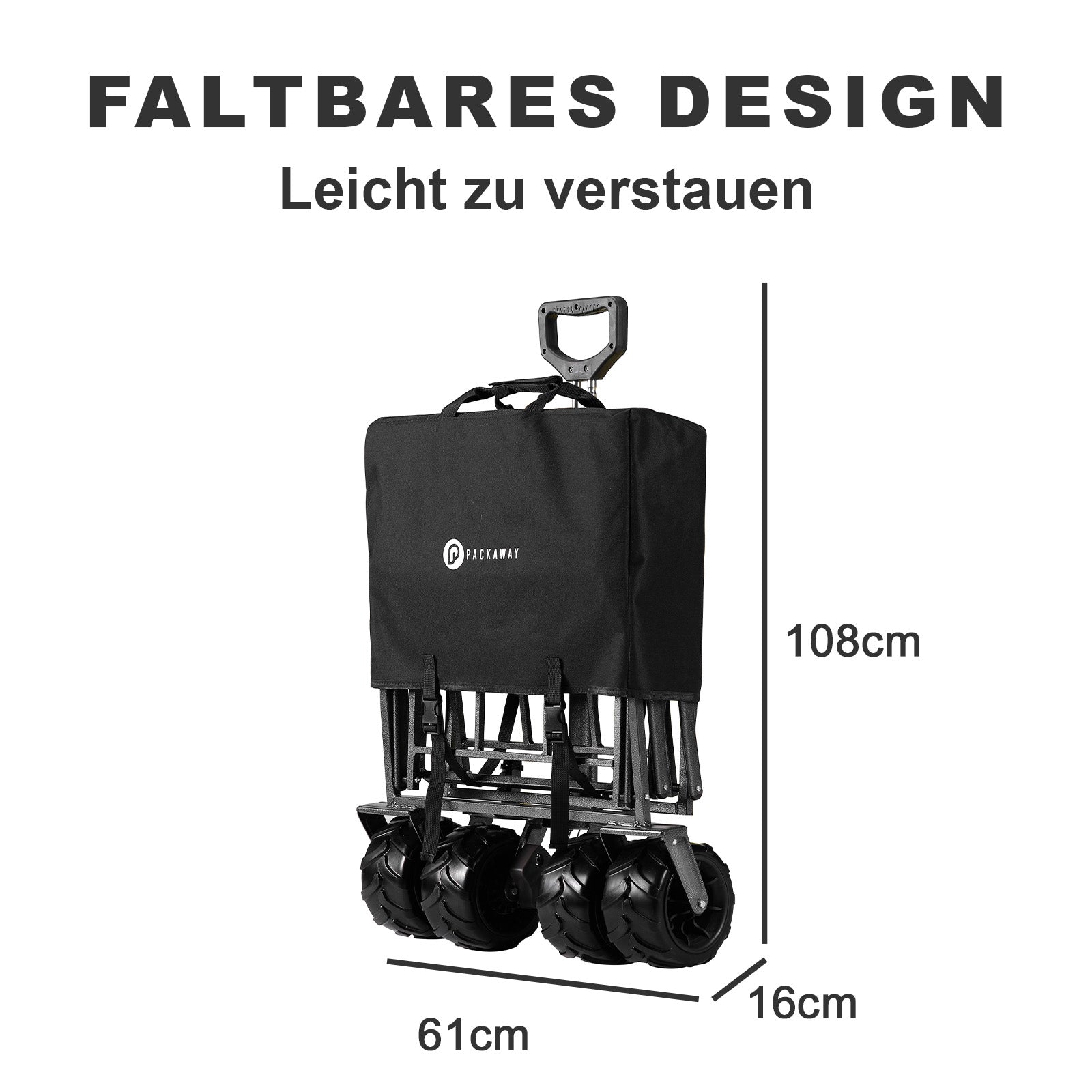Packaway Bolderkar XL 80kg zwart - opvouwbaar - heavy duty - wasbaar