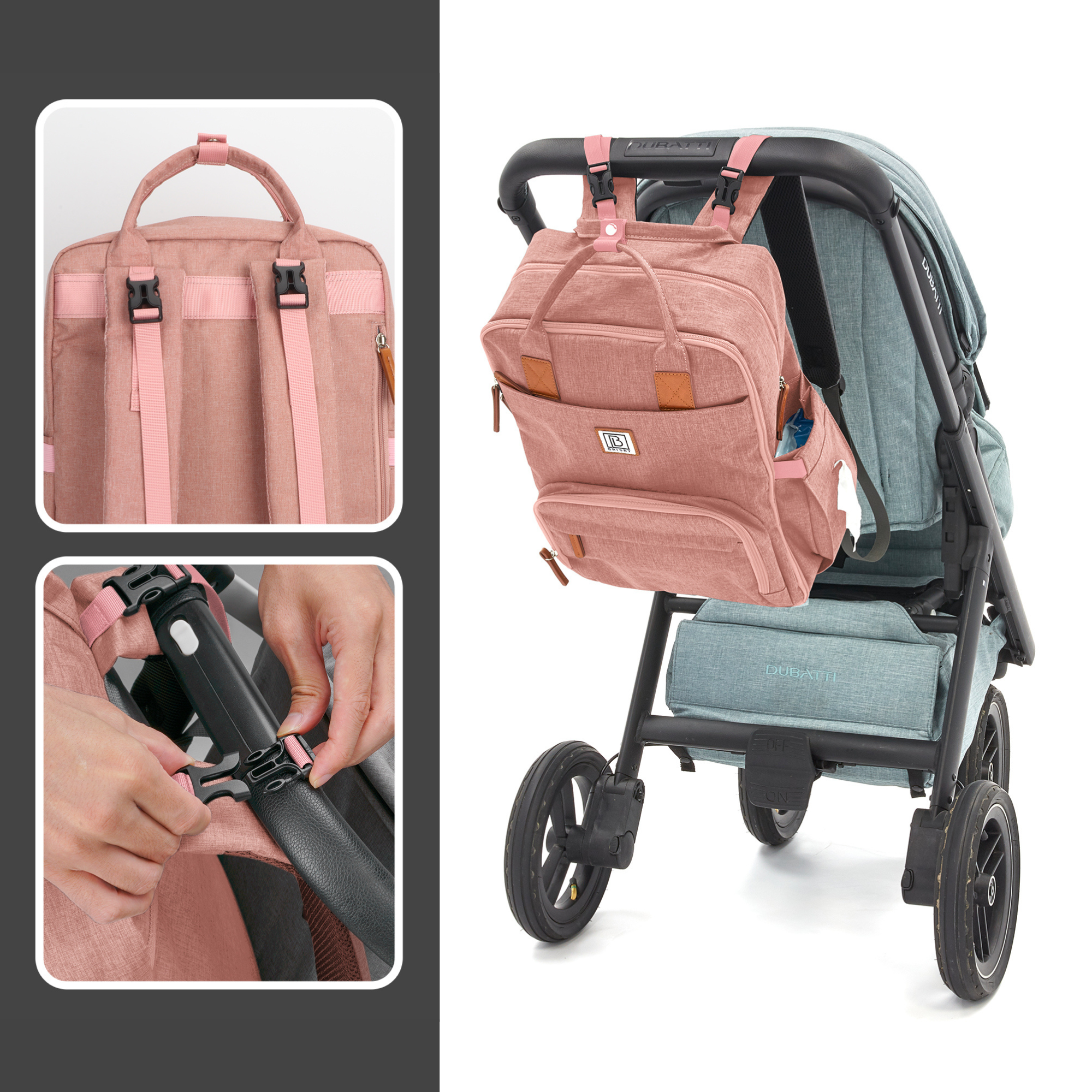 Original slijtvaste luiertas roze - Verzorgingstas - incl. buggymontage en verschoningsmat