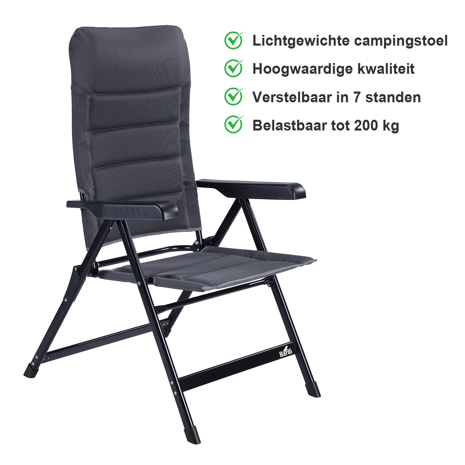 Bardi 6-delige Campingstoelen set grijs - 7 standen - 120 kg draagvermogen