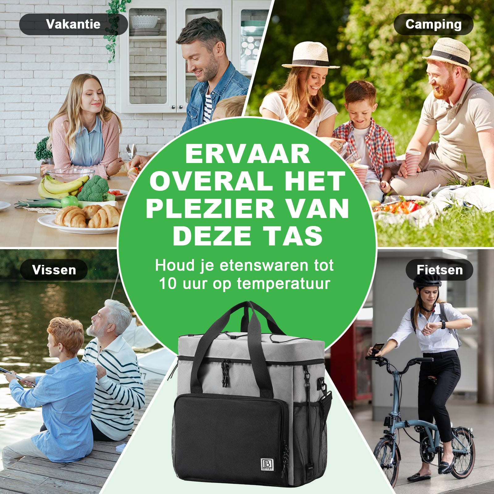 Cooler bag 40L black/grey with grey interior - Lunch bag - 4-layer insulated - 6 free cooling elements - incl. shoulder strap