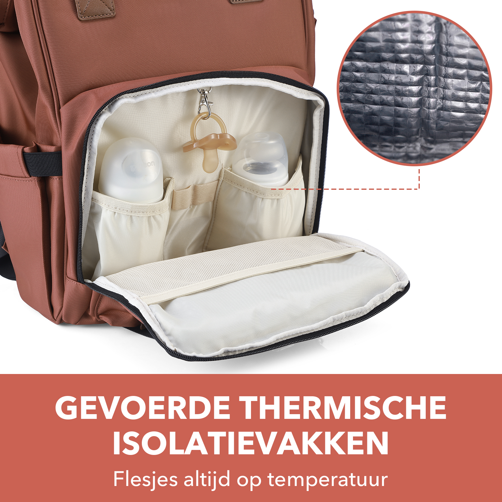 Stayopen luiertas roodbruin - Verzorgingstas - stay-open frame - USB oplaadfunctie - incl. buggymontage en verschoonmat